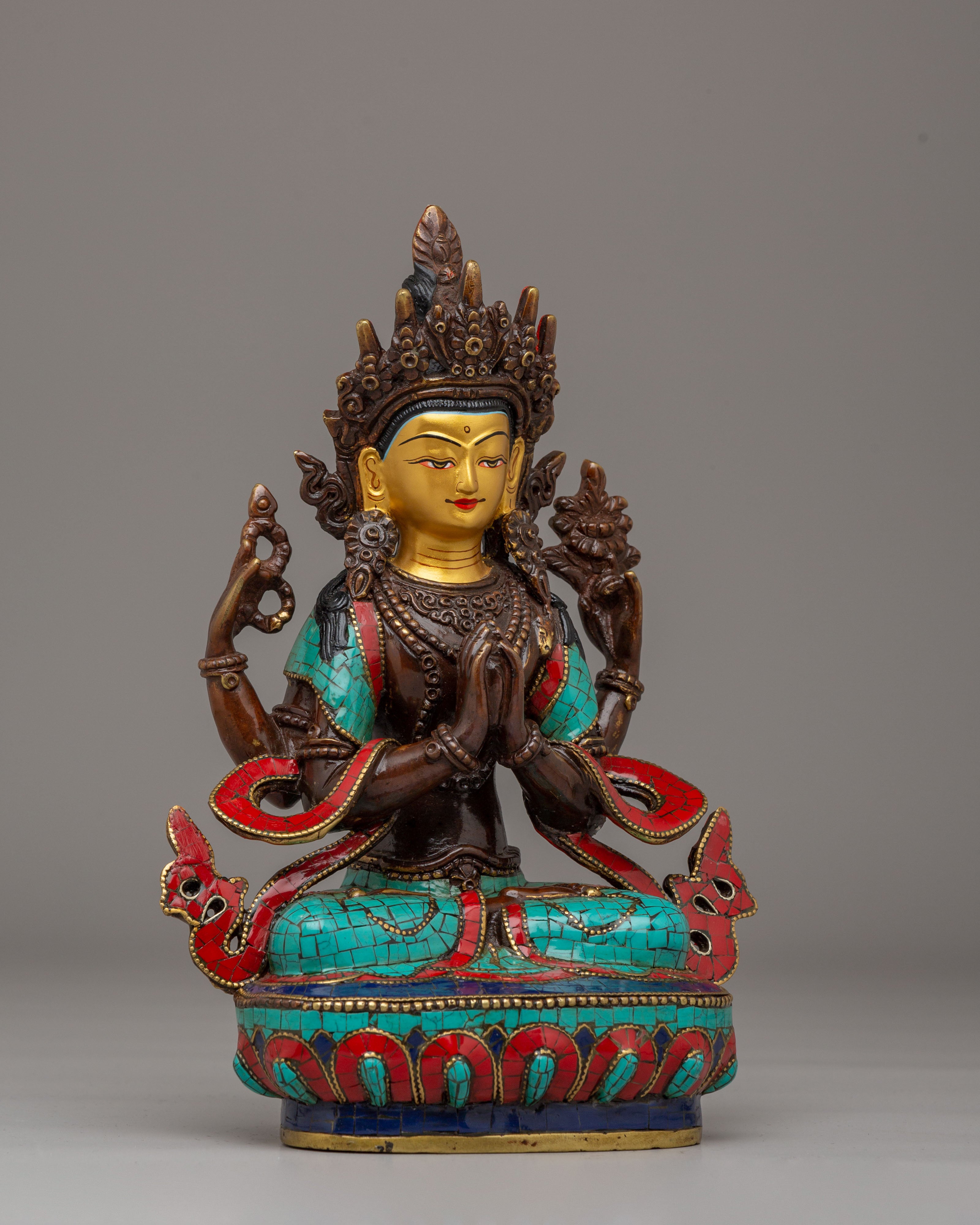 Handcrafted Chenrezig Deity Statue | Tibetan Avalokiteshvara Bodhisattva Sculpture