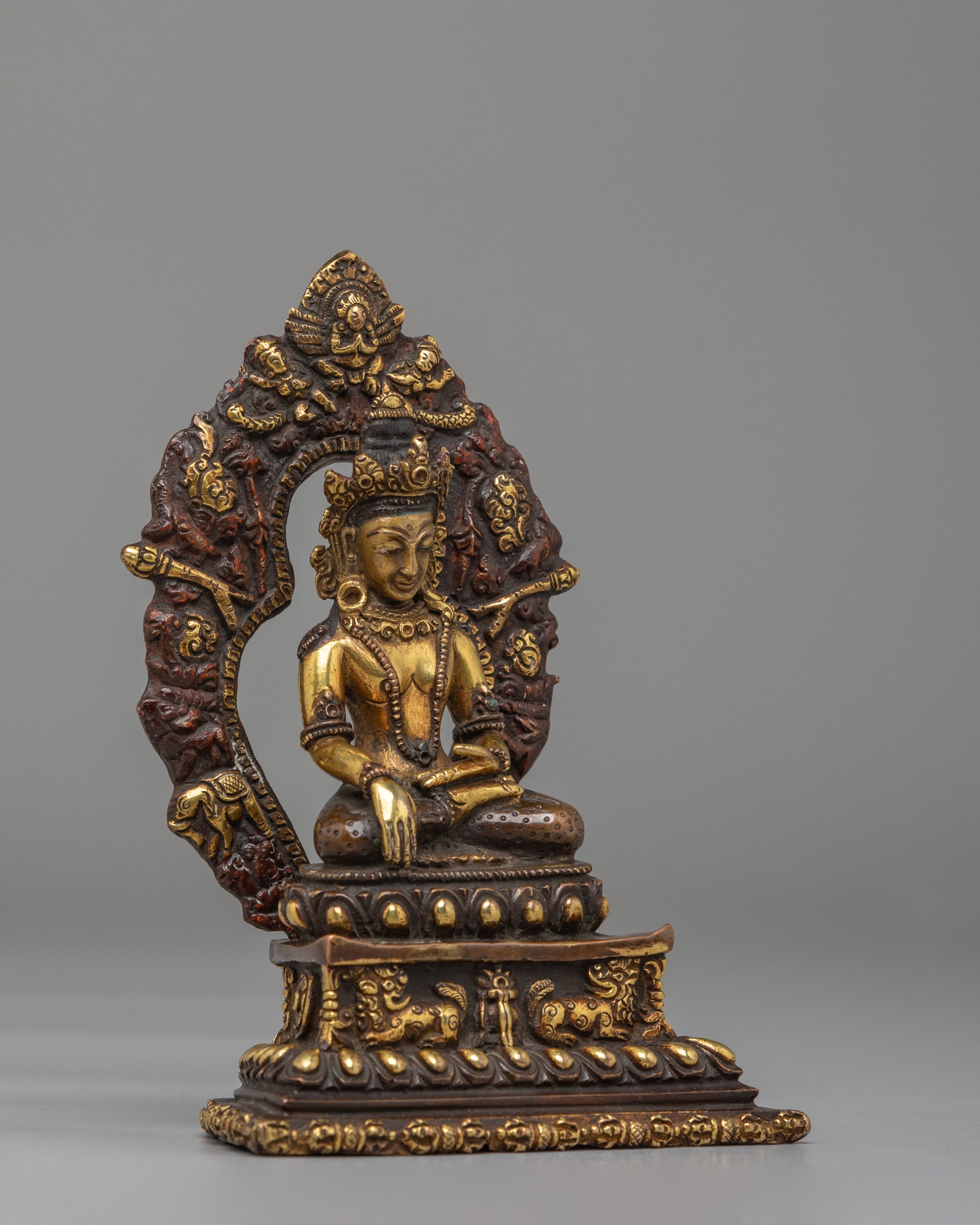 Crown Shakyamuni Buddha on Throne Statue | Symbol of Serenity and Wisdom