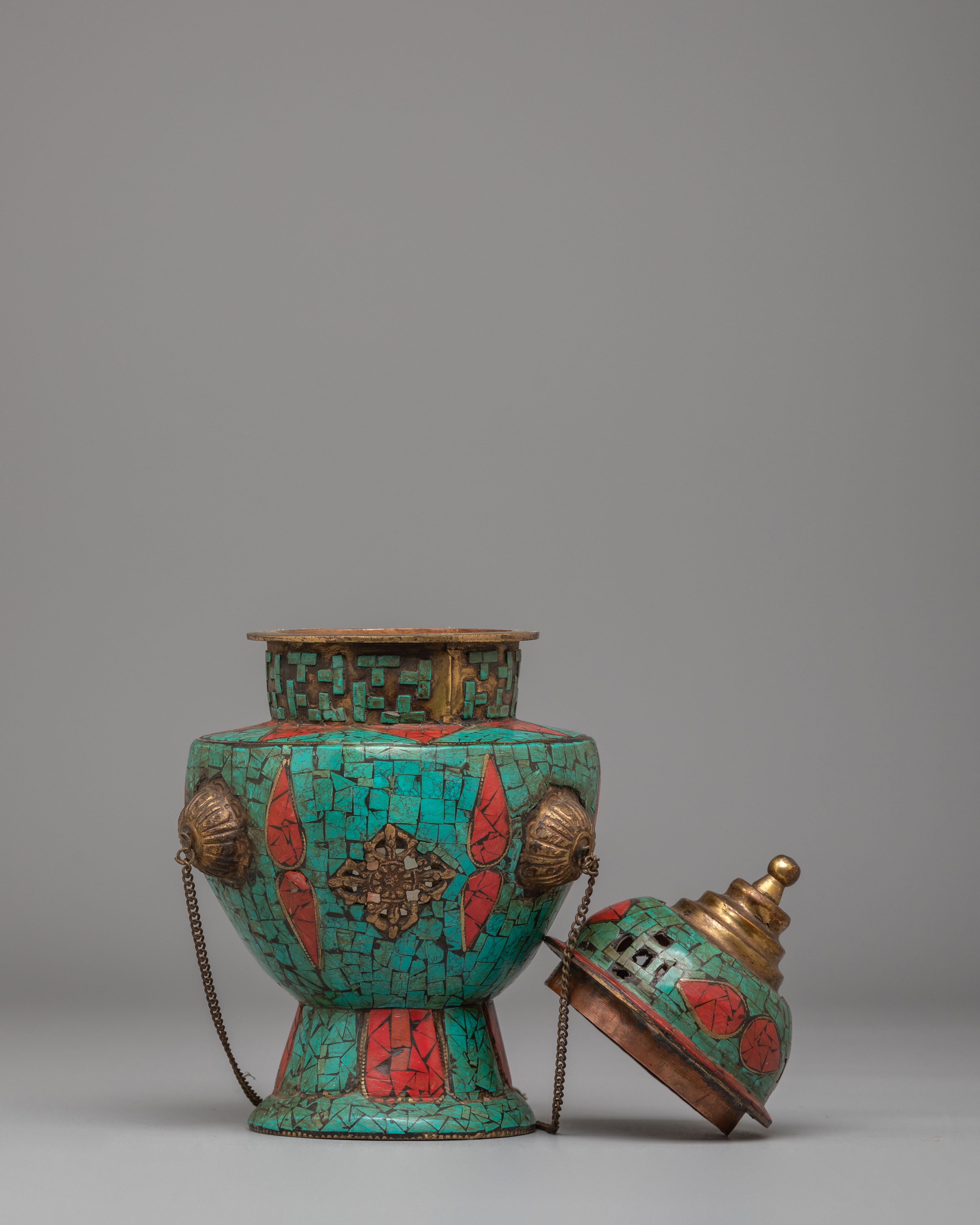 Spiritual Ritual Incense Burner | Tibetan Copper & Turquoise Decor