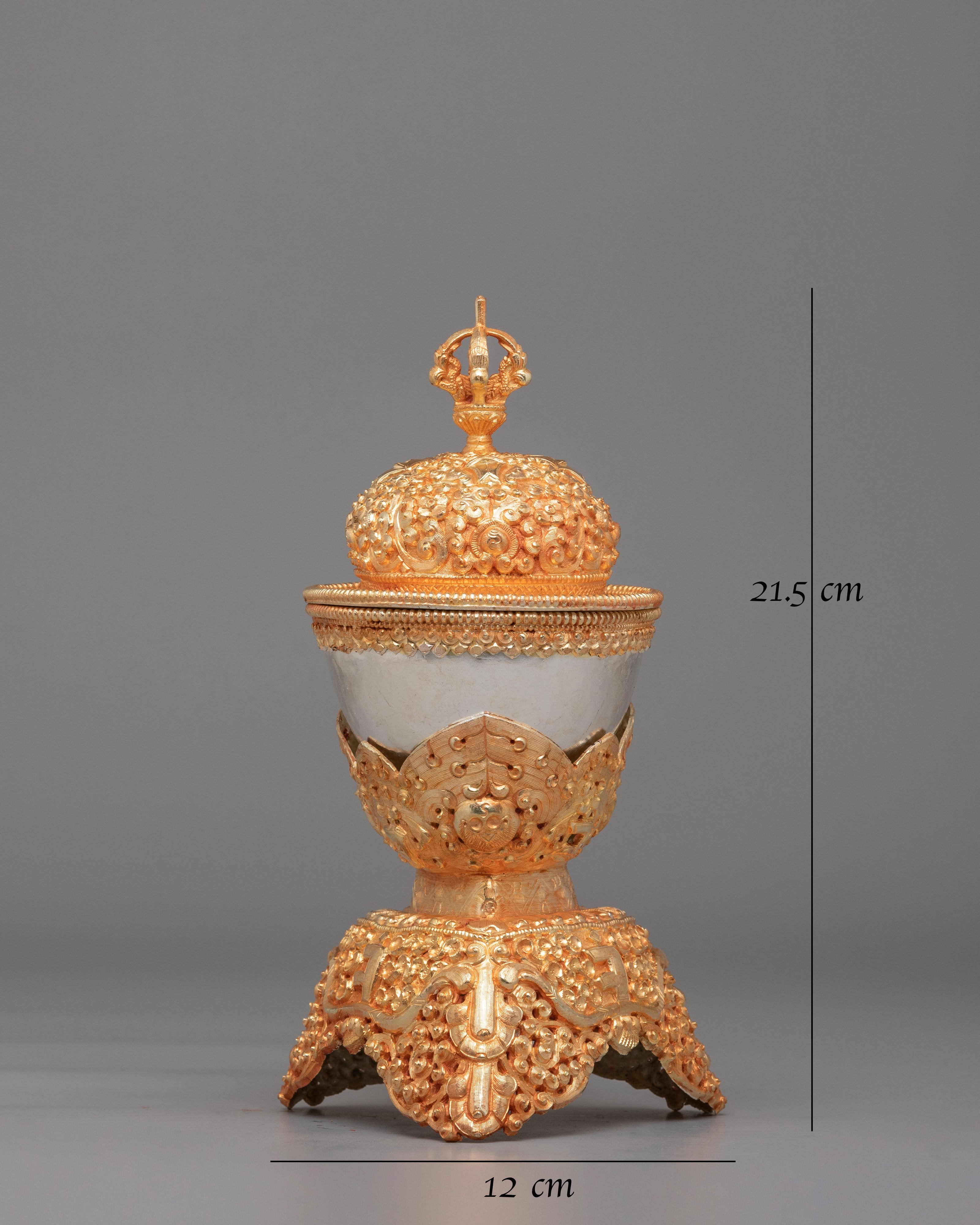 Tibetan Altar Offering Kapala | Copper Body with Electro Gold & Silver Plating