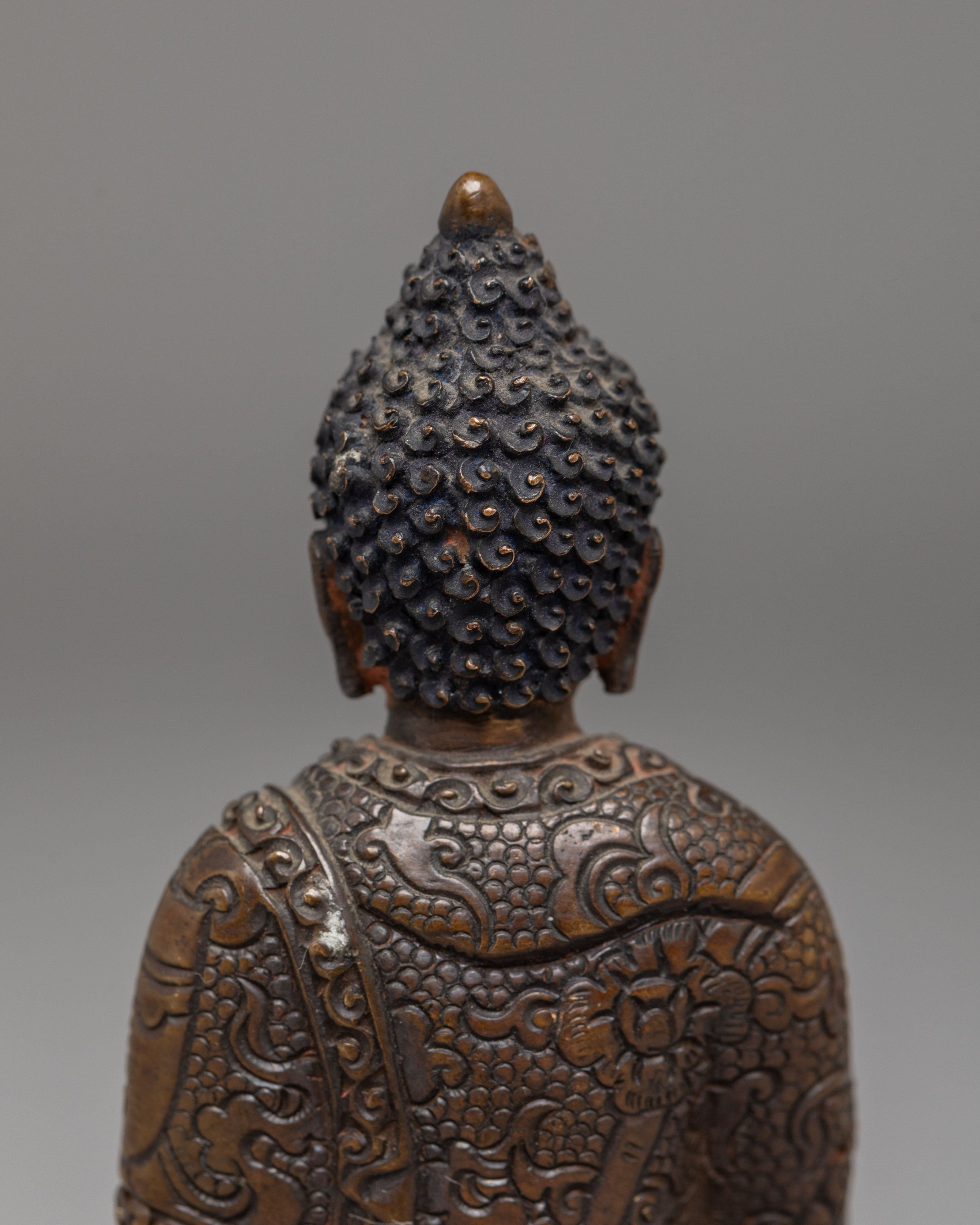 Handcrafted Oxidized Copper Shakyamuni Buddha Sculpture