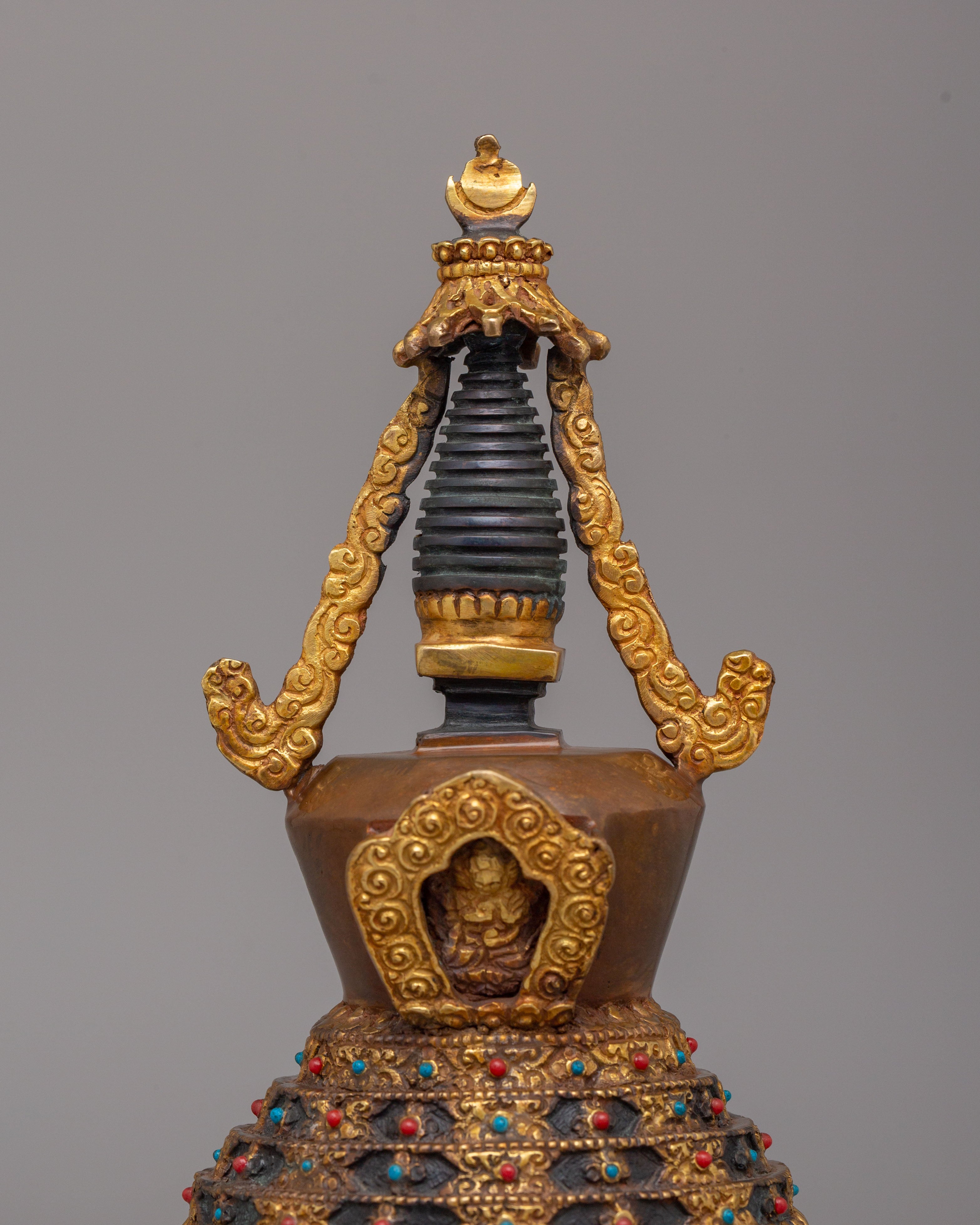 Sacred Lotus Blossom Stupa for Altar | Handcrafted Buddhist Shrine Decor