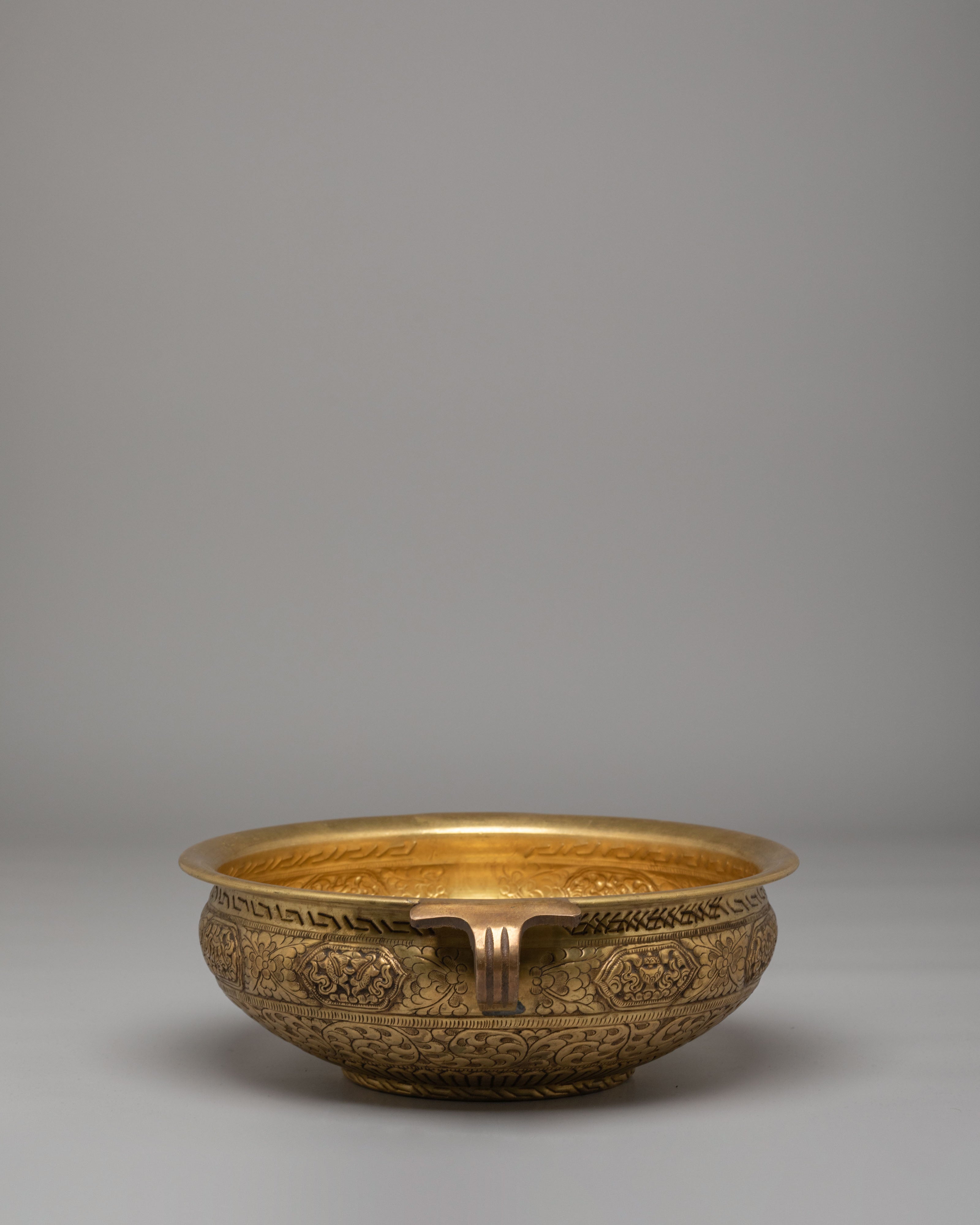 Himalayan Decorative Urli Bowl | Vessel with 8 Auspicious Symbols for Altars & Rituals