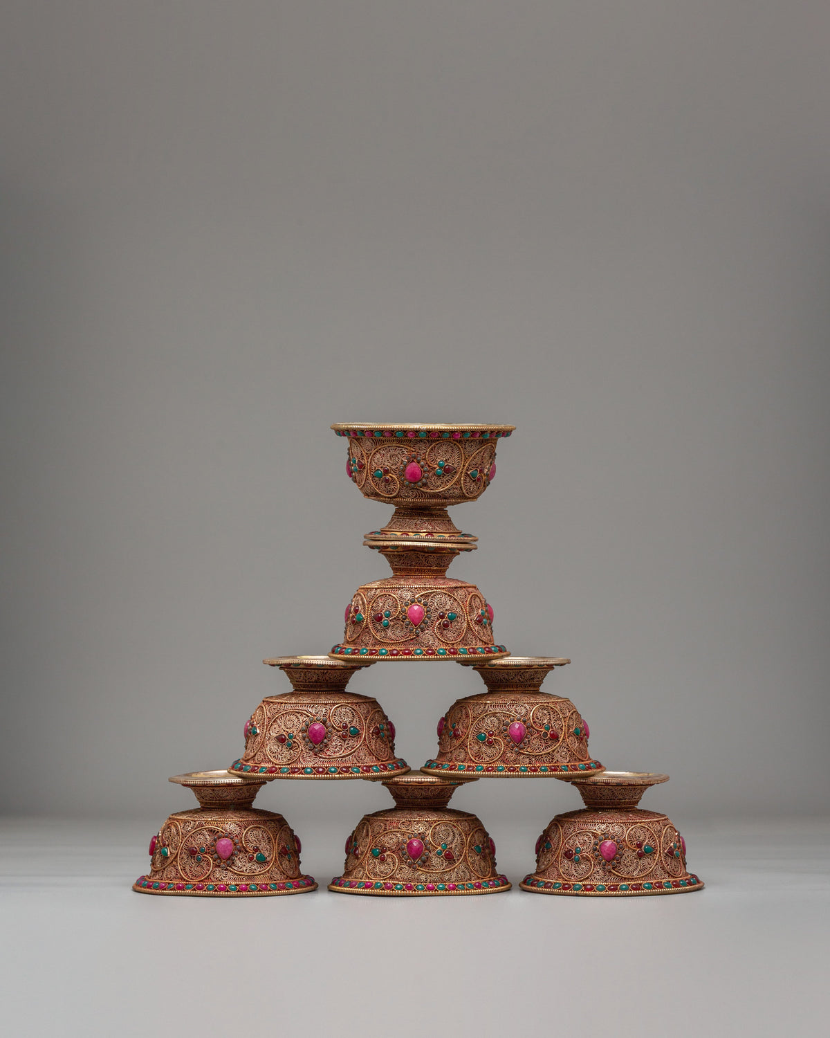 Tibetan Altar Offering Bowl Set | Traditional Ritual Bowls for Ceremonies