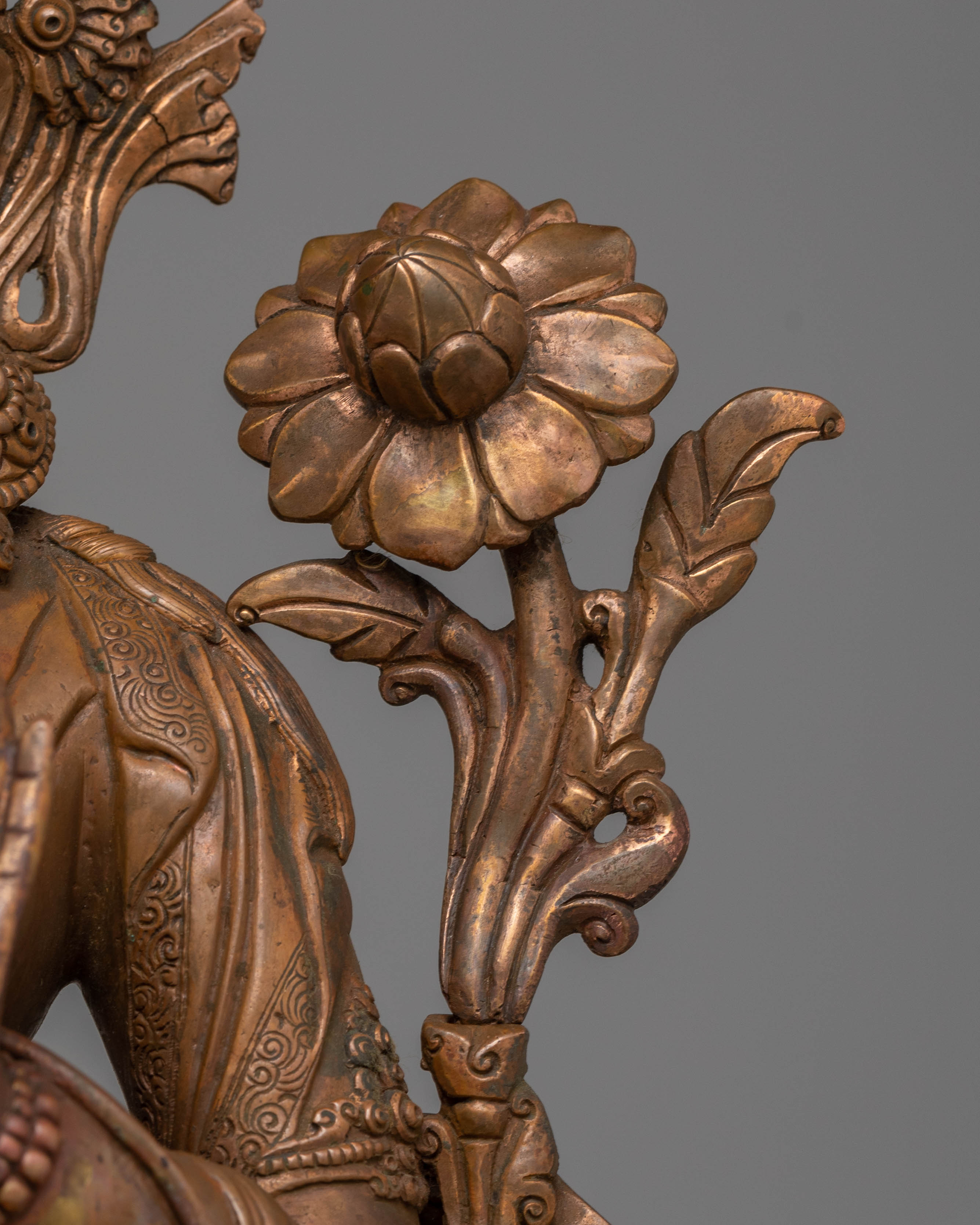 Sacred Statue of Green Tara | Oxidized Copper Buddha Statue for Meditation and Altar