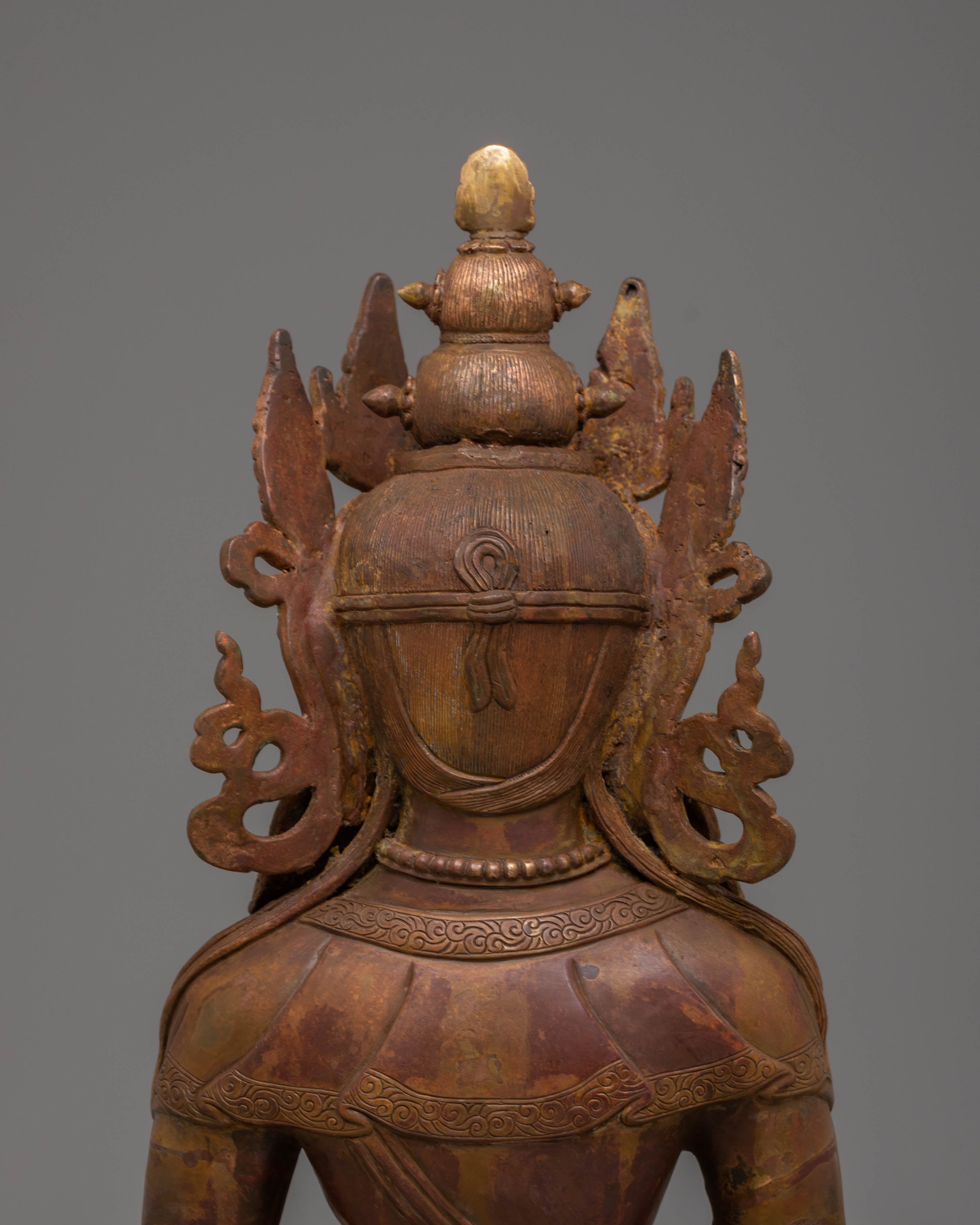 Sacred Amitayus Enlightenment Statue | Oxidized Copper Buddha for Spiritual Space