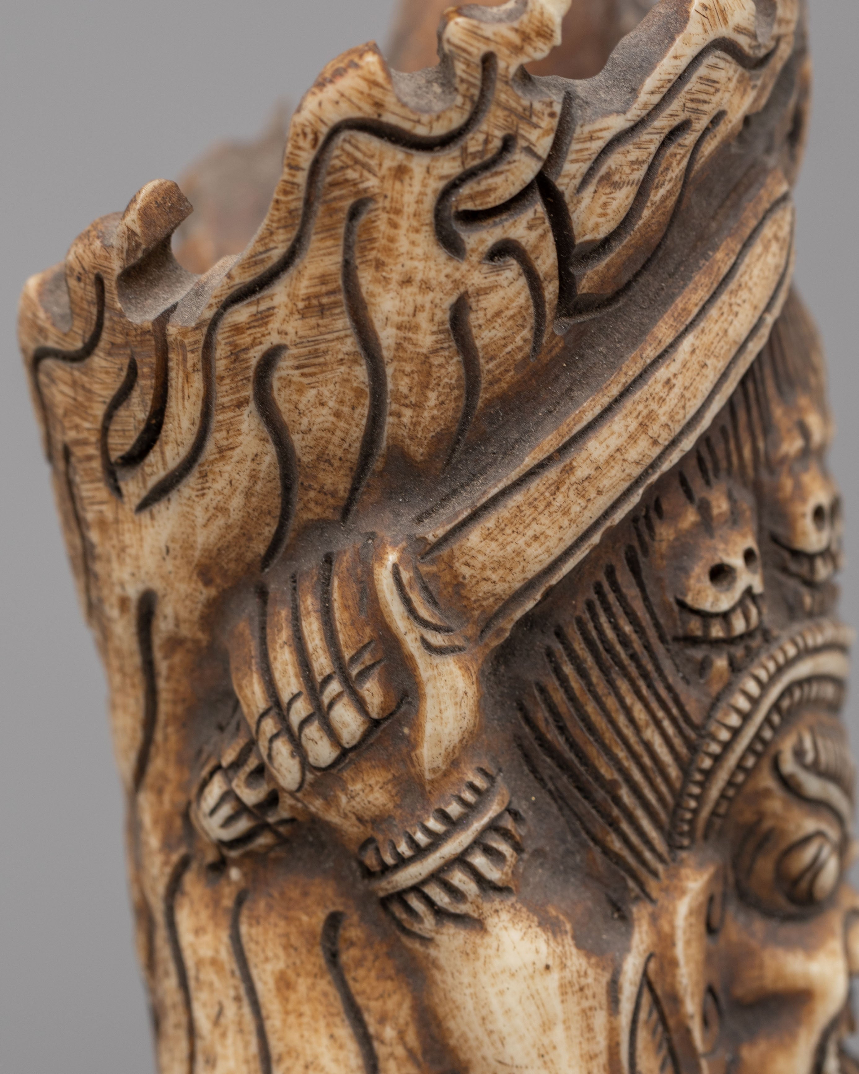 Sacred Mahakala Bone Stamp | Hand Carved Buffalo Bone Decor
