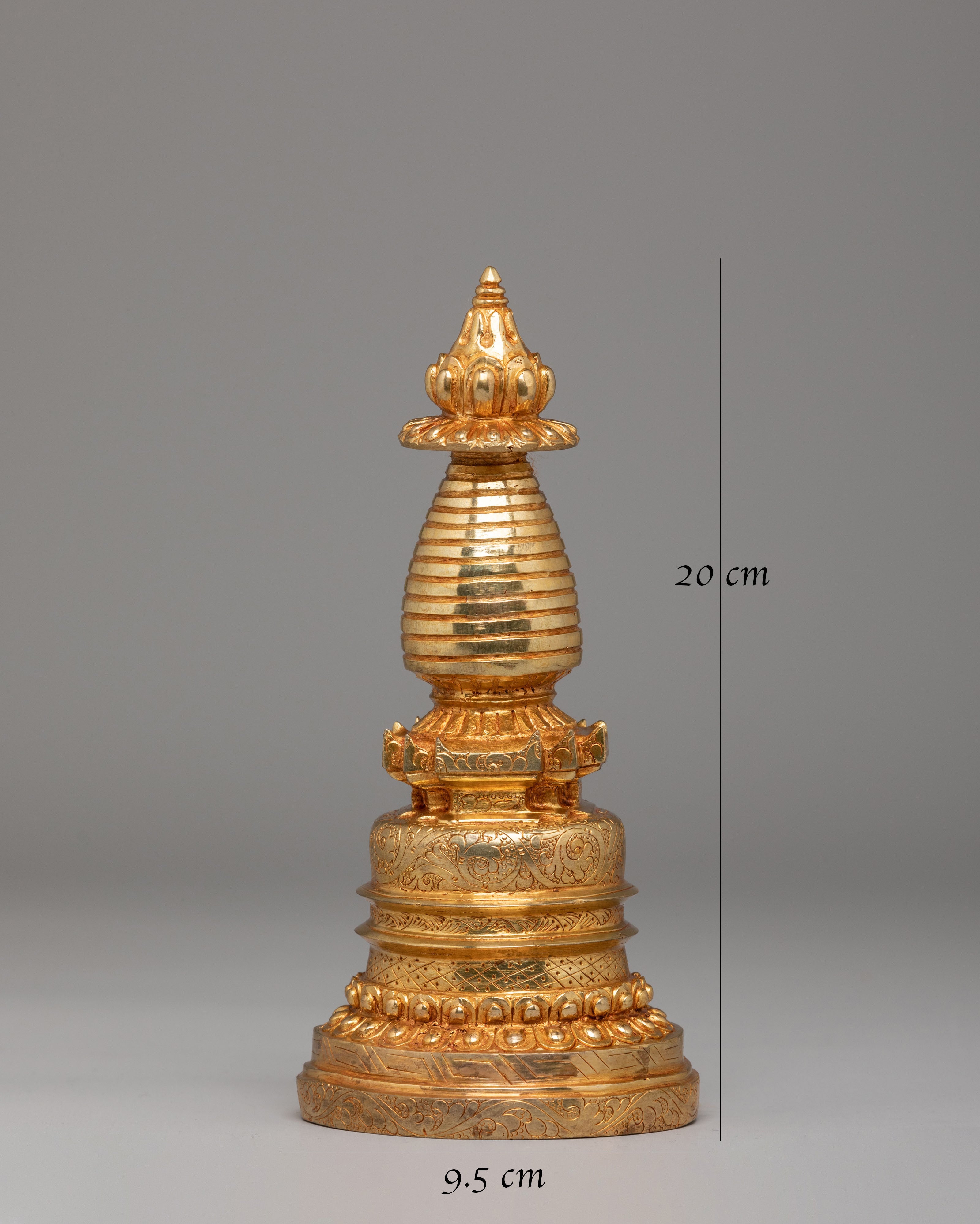 Gold-Plated Ritual Kadampa Stupa | Sacred Tibetan Buddhist Altar Statue