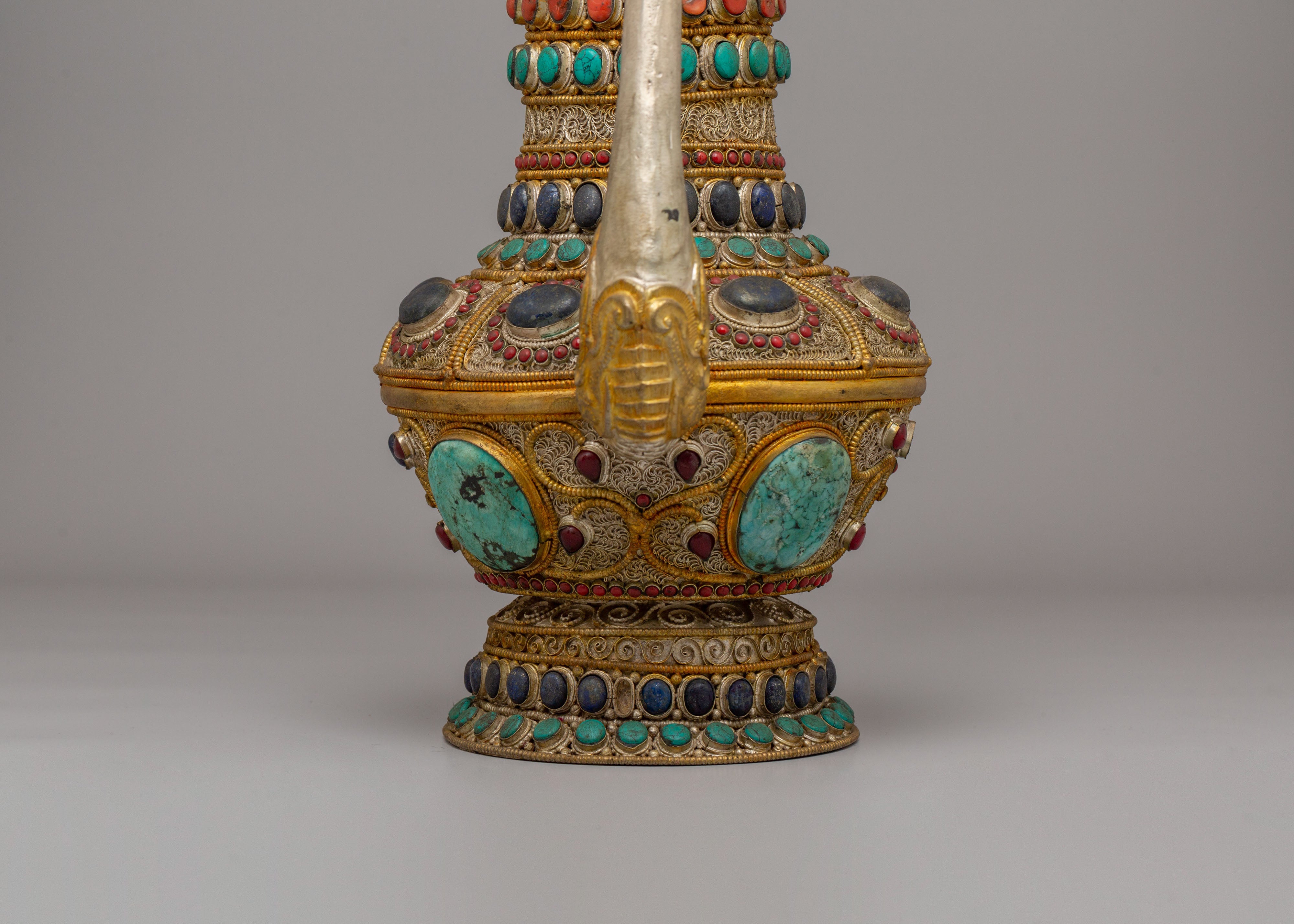 Himalayan Decorative Tea Pot | Copper & Gemstone Home Accent