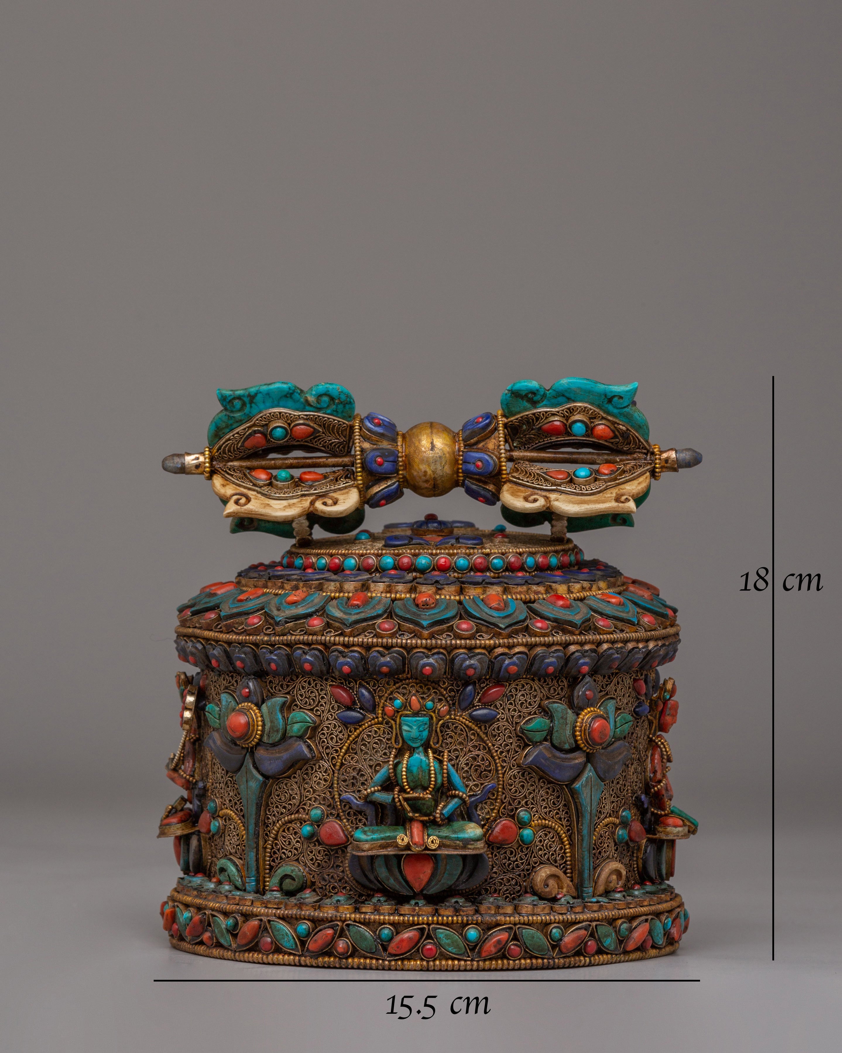 Tibetan Vajra with Dharma Dhatu | Gemstone-Inlaid Buddhist Sacred Artwork