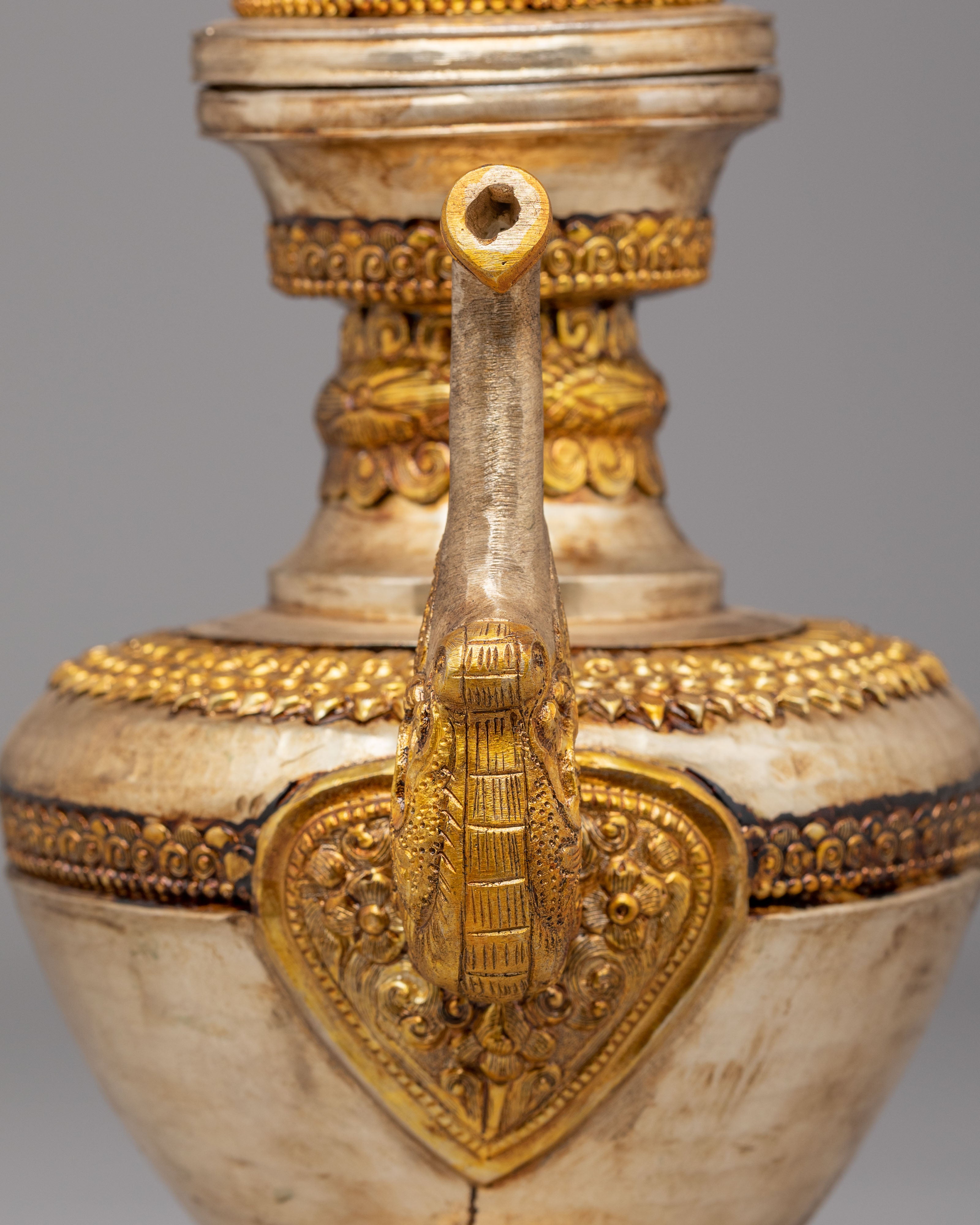 Decorative Tibetan Tea Vessel | Copper Silver Gold Plated Tea Vessel