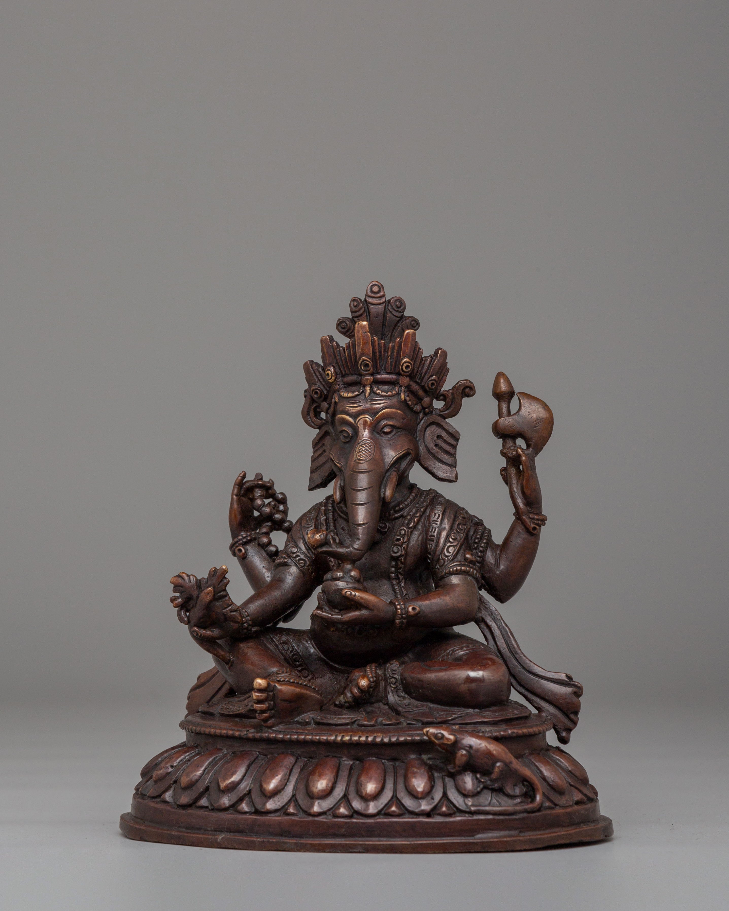 Sacred Ganesh Altar Statue | Handcrafted Oxidized Copper Body