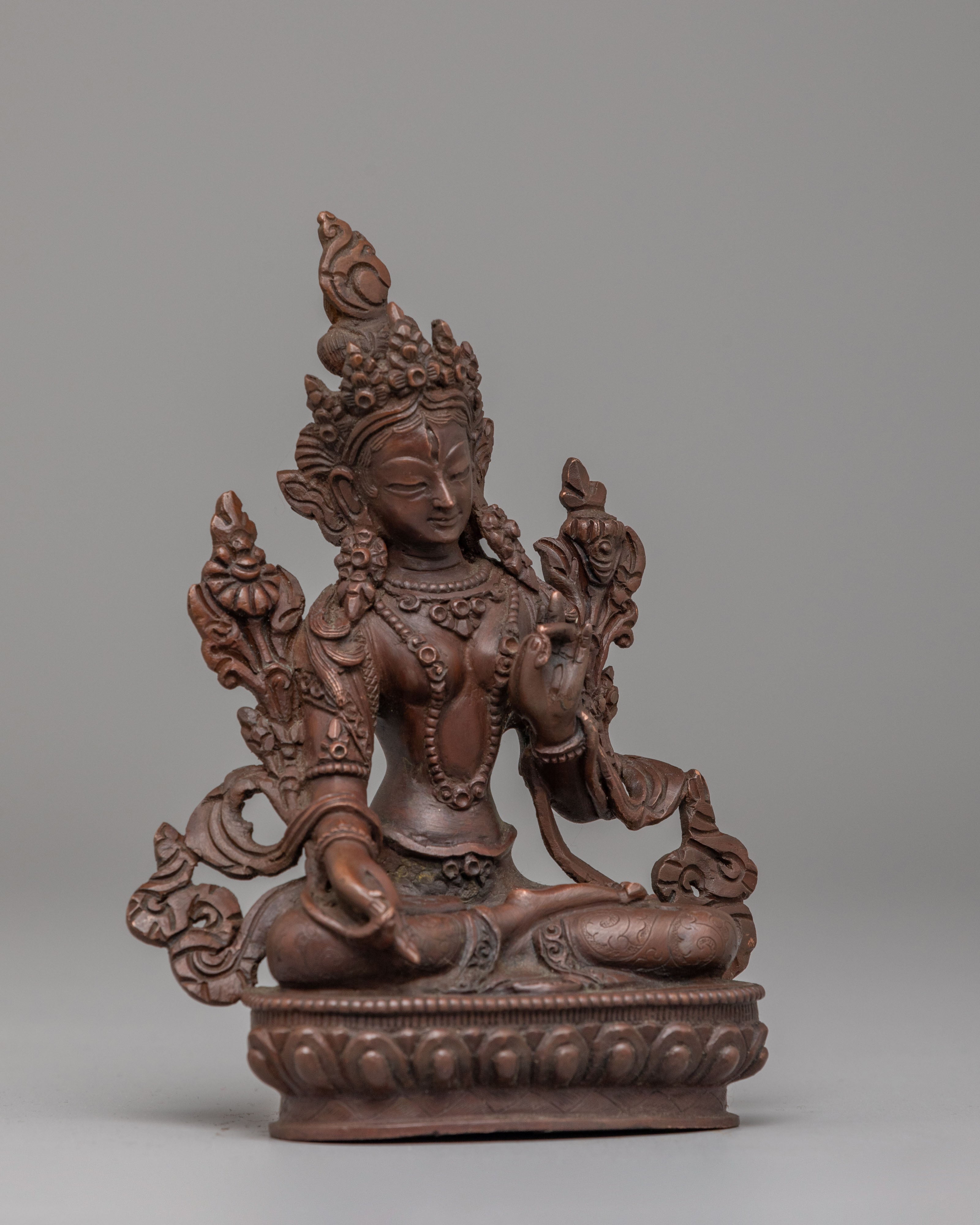 Himalayan White Tara Sculpture | Handcrafted Oxidized Copper Statue for Meditation