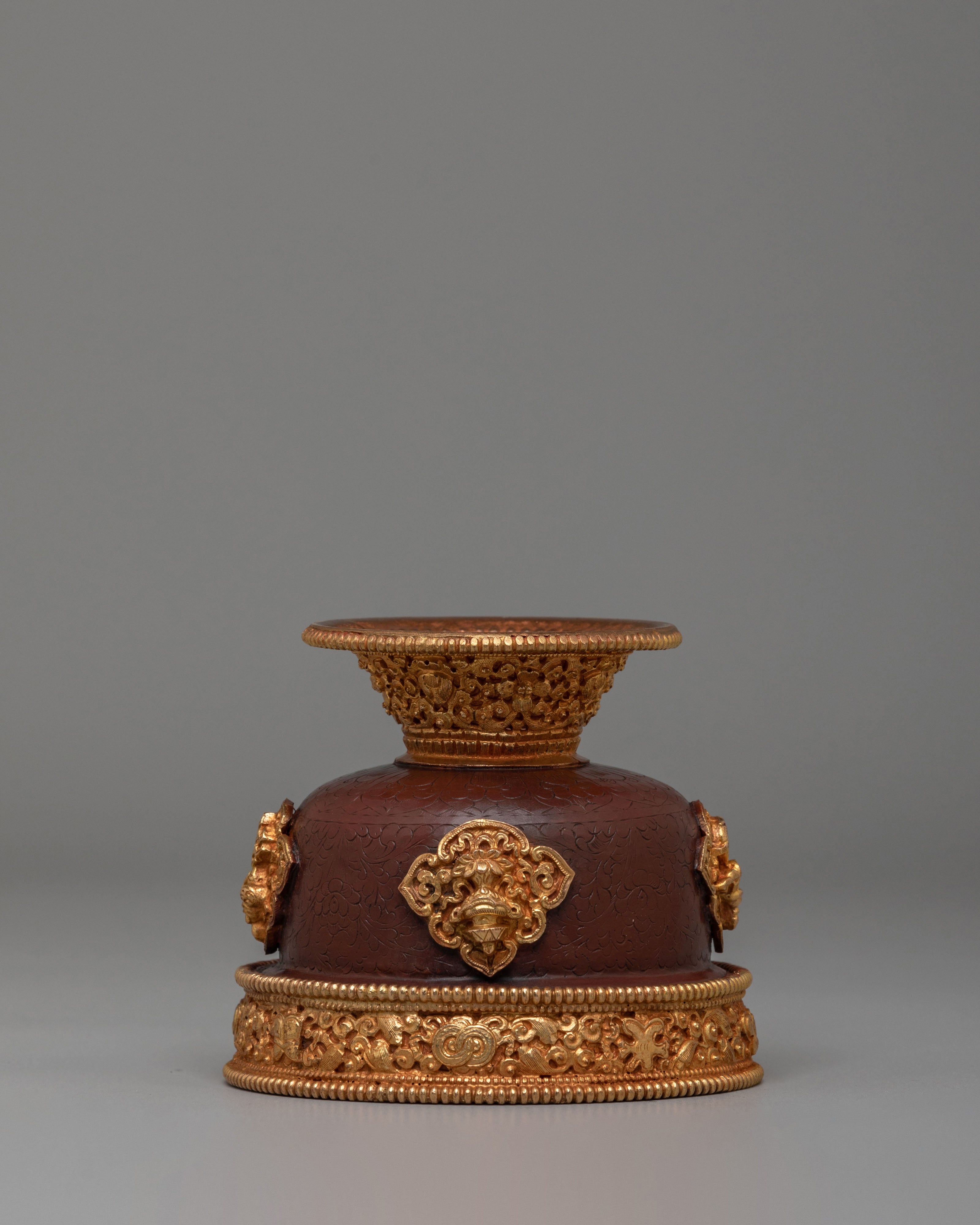 Himalayan Buddhist Offering Bowls | Copper Offering Bowl Set with Gold Finish