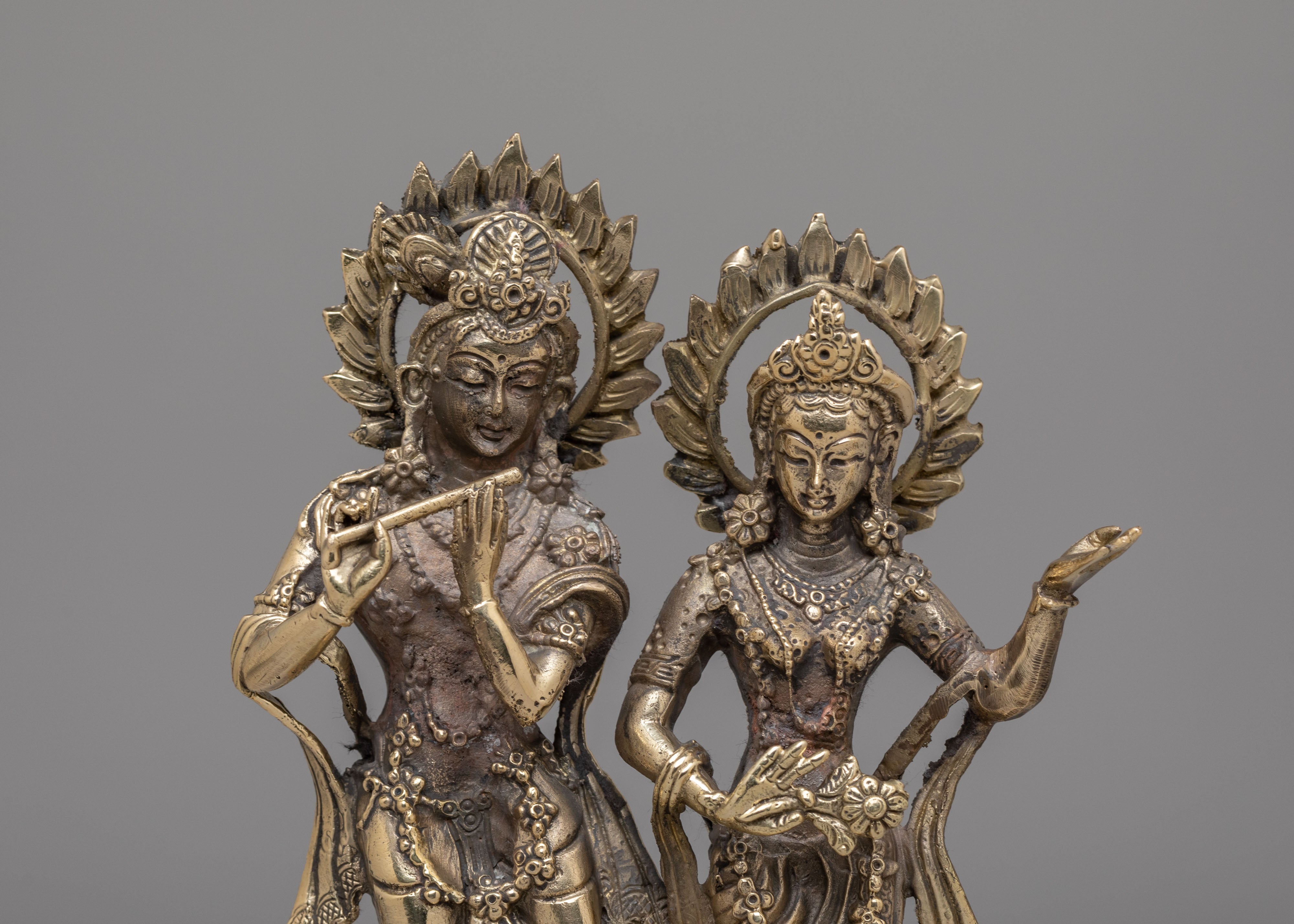 Spiritual Krishna And Radha Statue | Brass Hindu Deity Sculpture