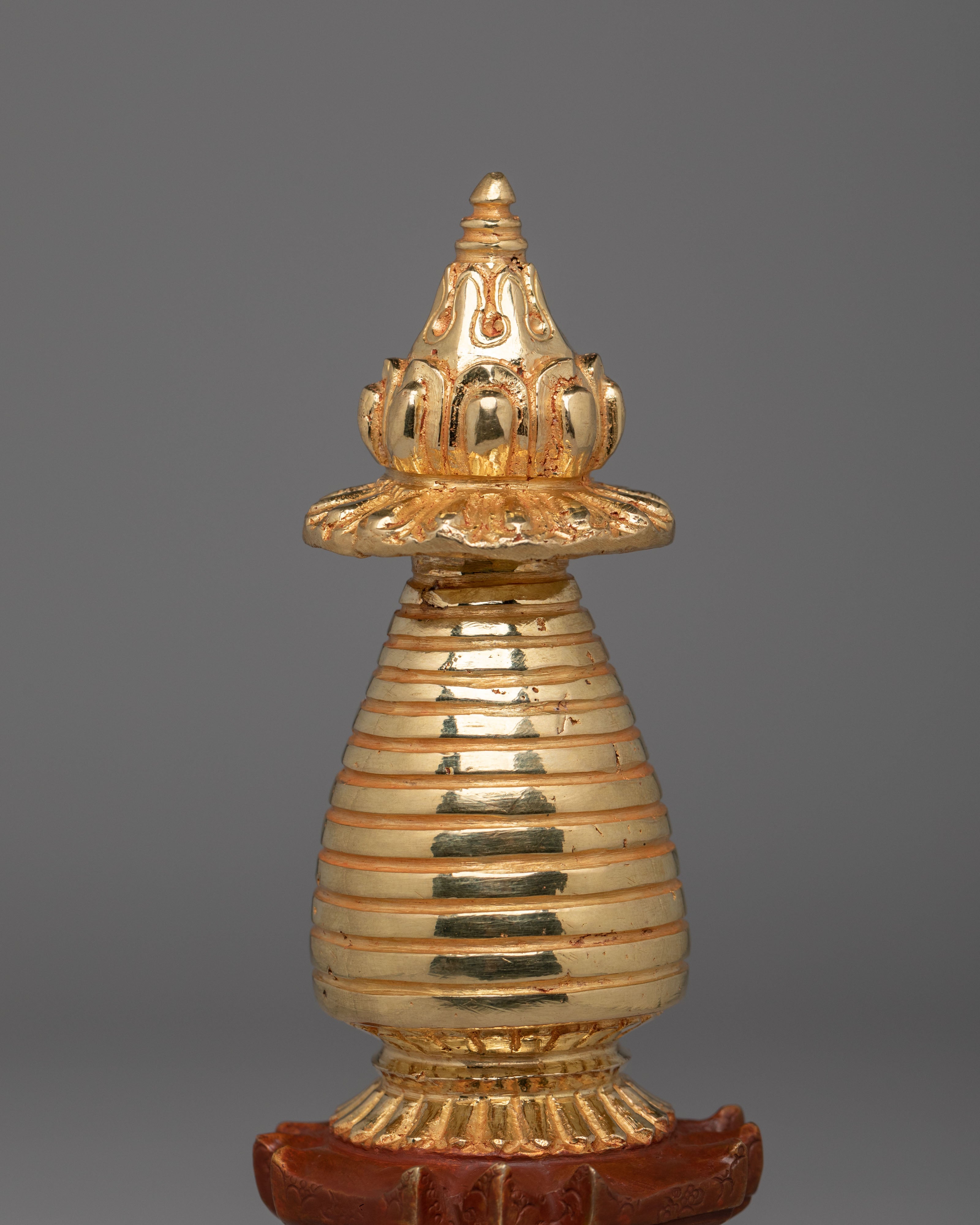 Handmade Buddhist Kadampa Stupa | Copper Body with Gold Plating