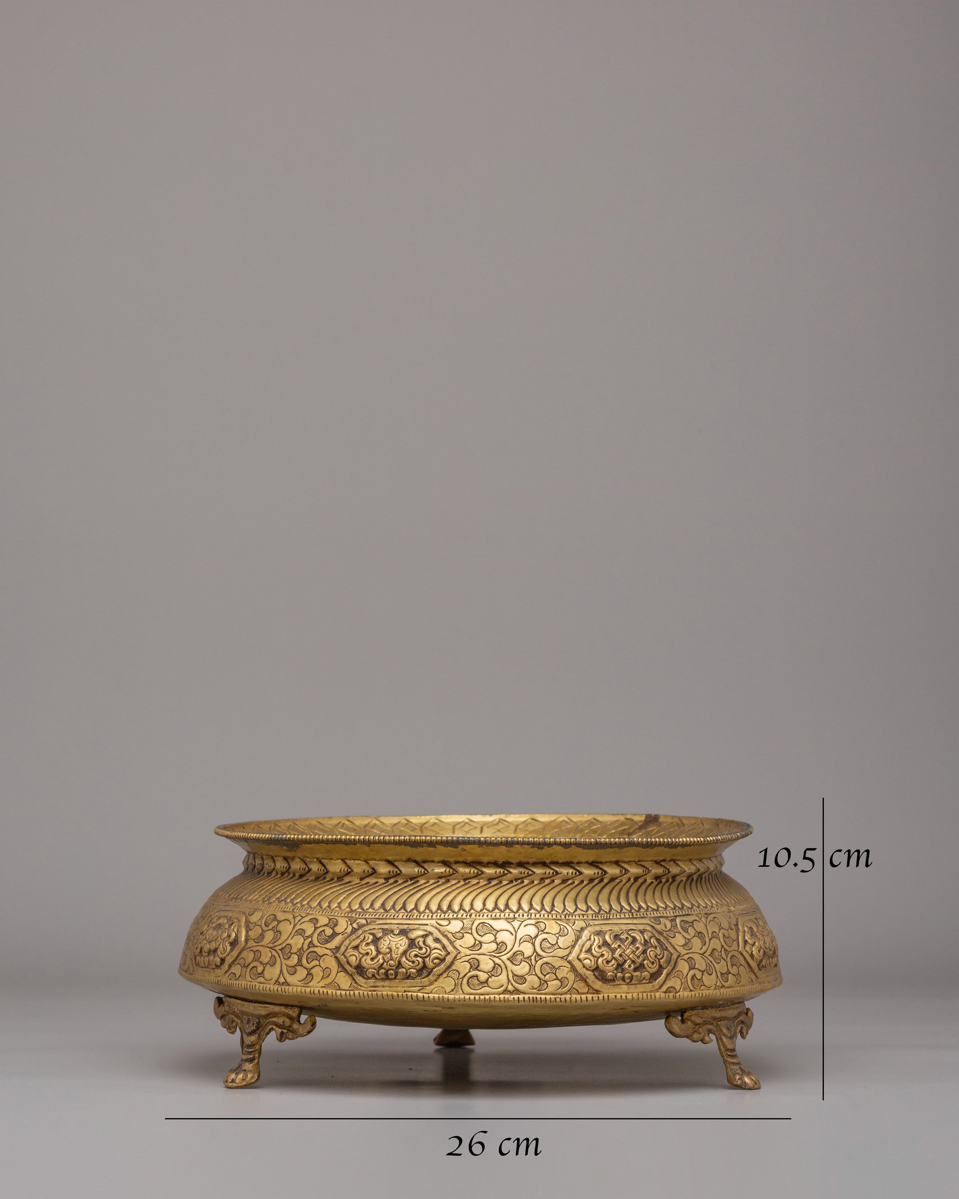 Decorative Urli Bowl | Brass Vessel with Auspicious Symbol Carving