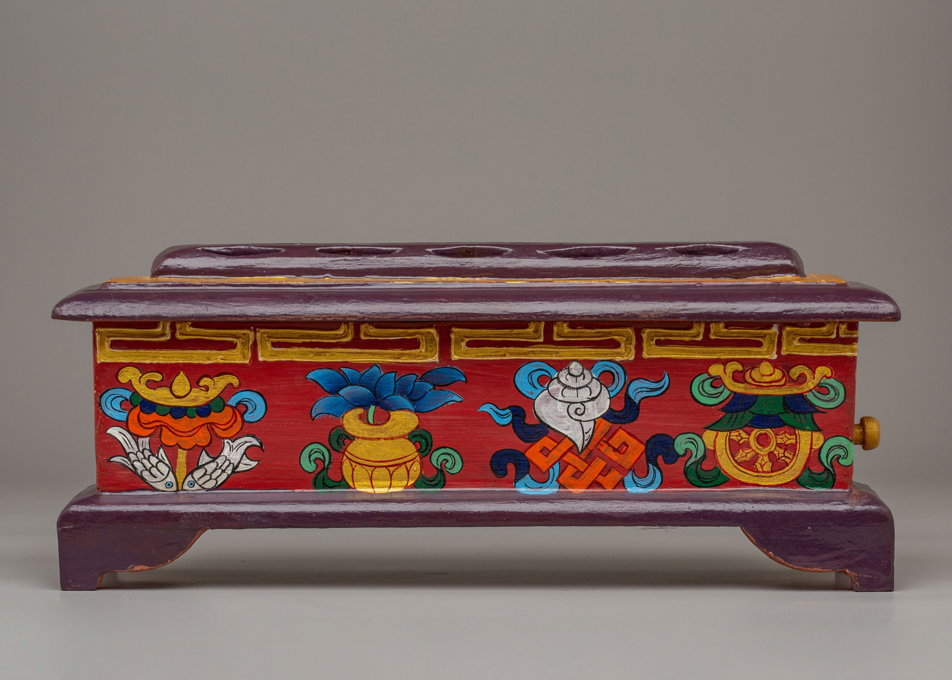 Ashtamangala Wooden Incense Burner | Handcrafted Wood Incense Burner