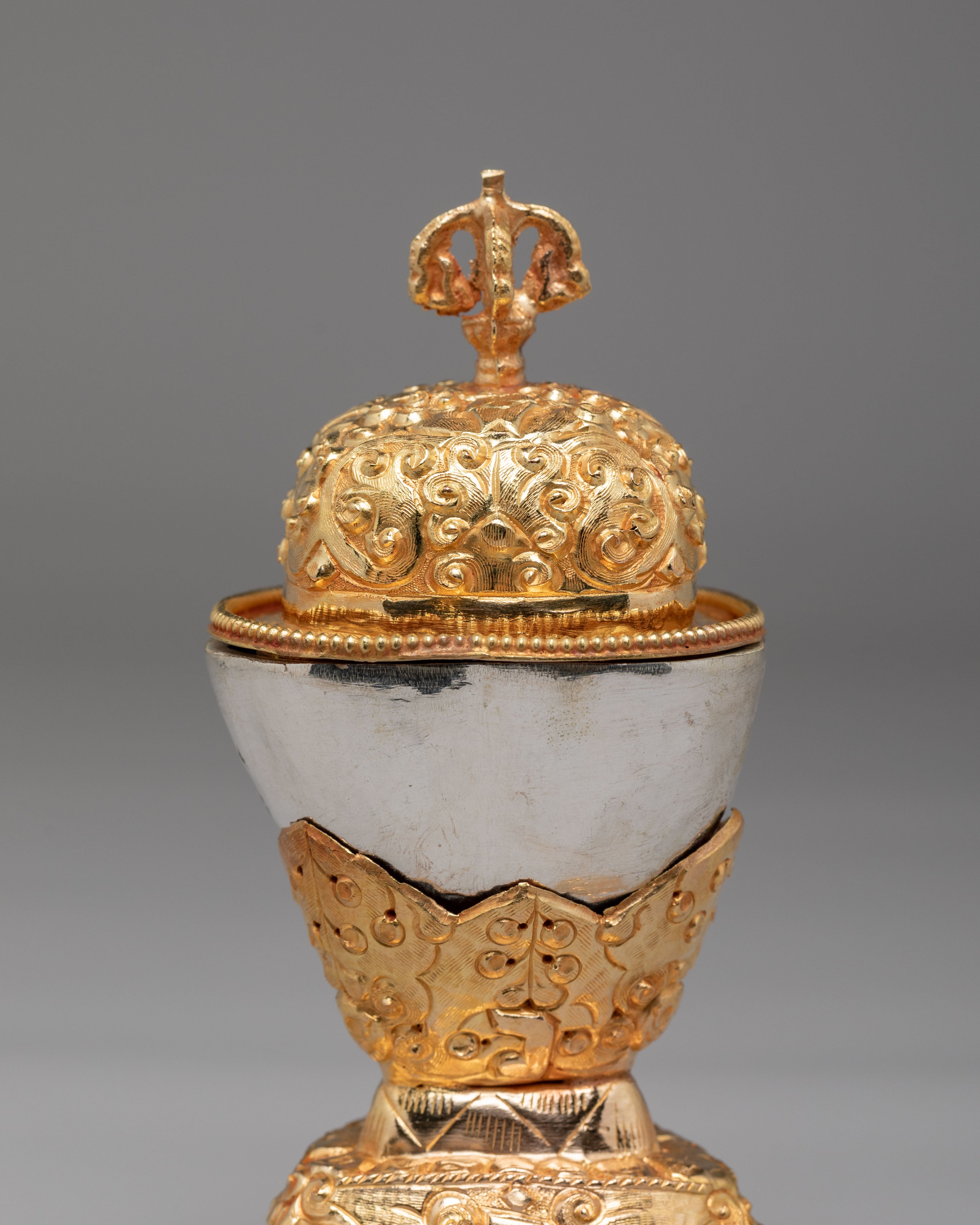 Traditional Ritual Kapala Set | Gold Gilded and Silver Coated Vessels