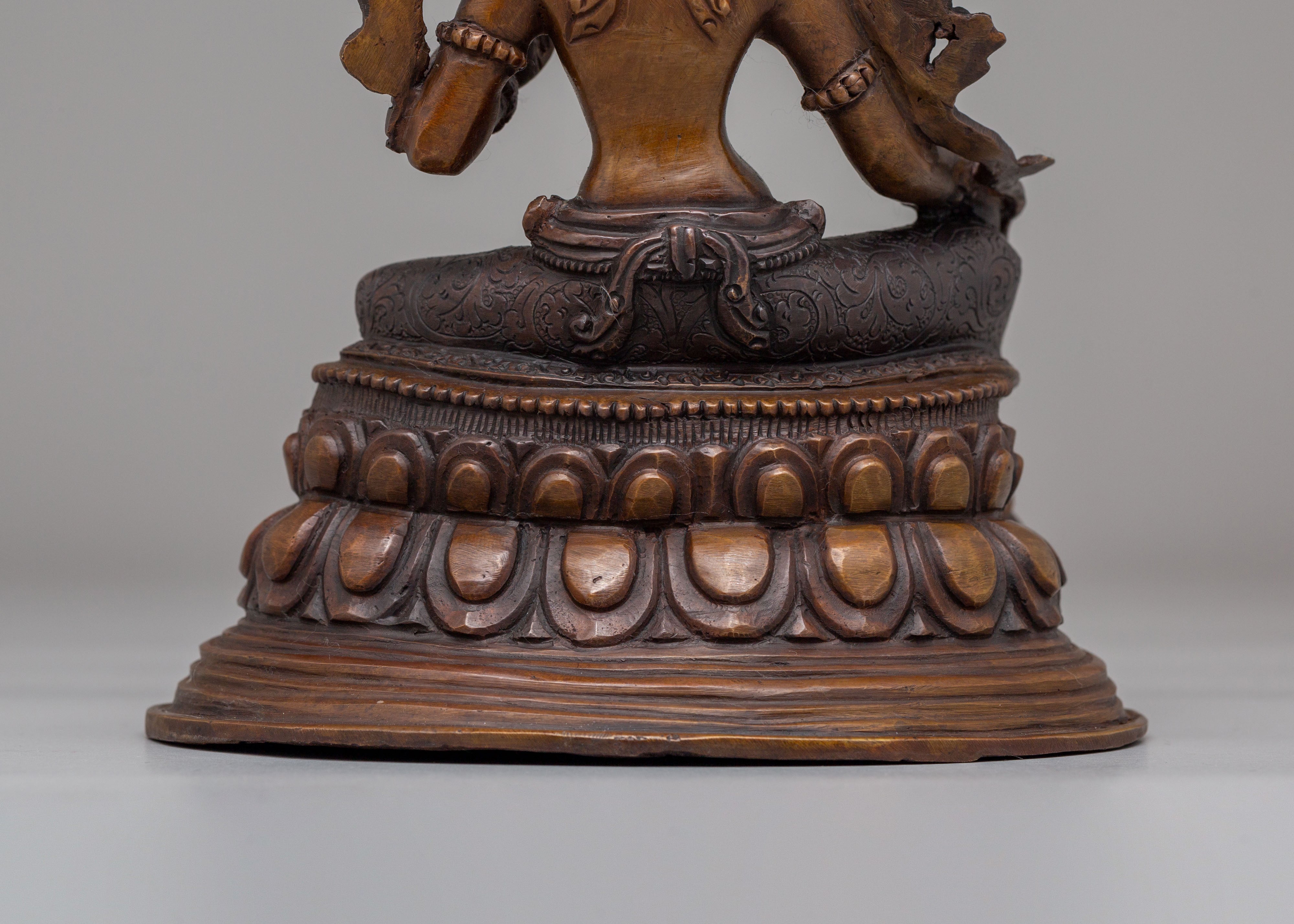 Himalayan Green Tara Goddess Statue | Oxidized Copper Tibetan Protector
