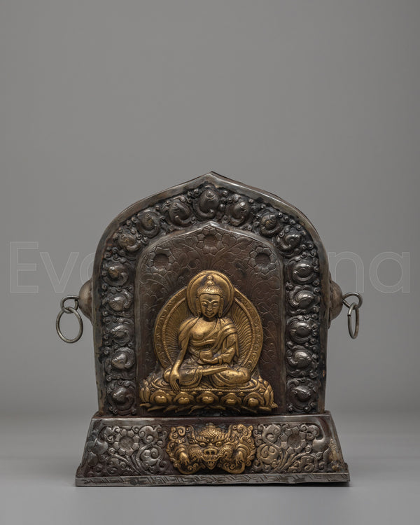 Handmade Shakyamuni Buddha Altar Box | Copper & Iron Ghau Box for Sacred Offerings