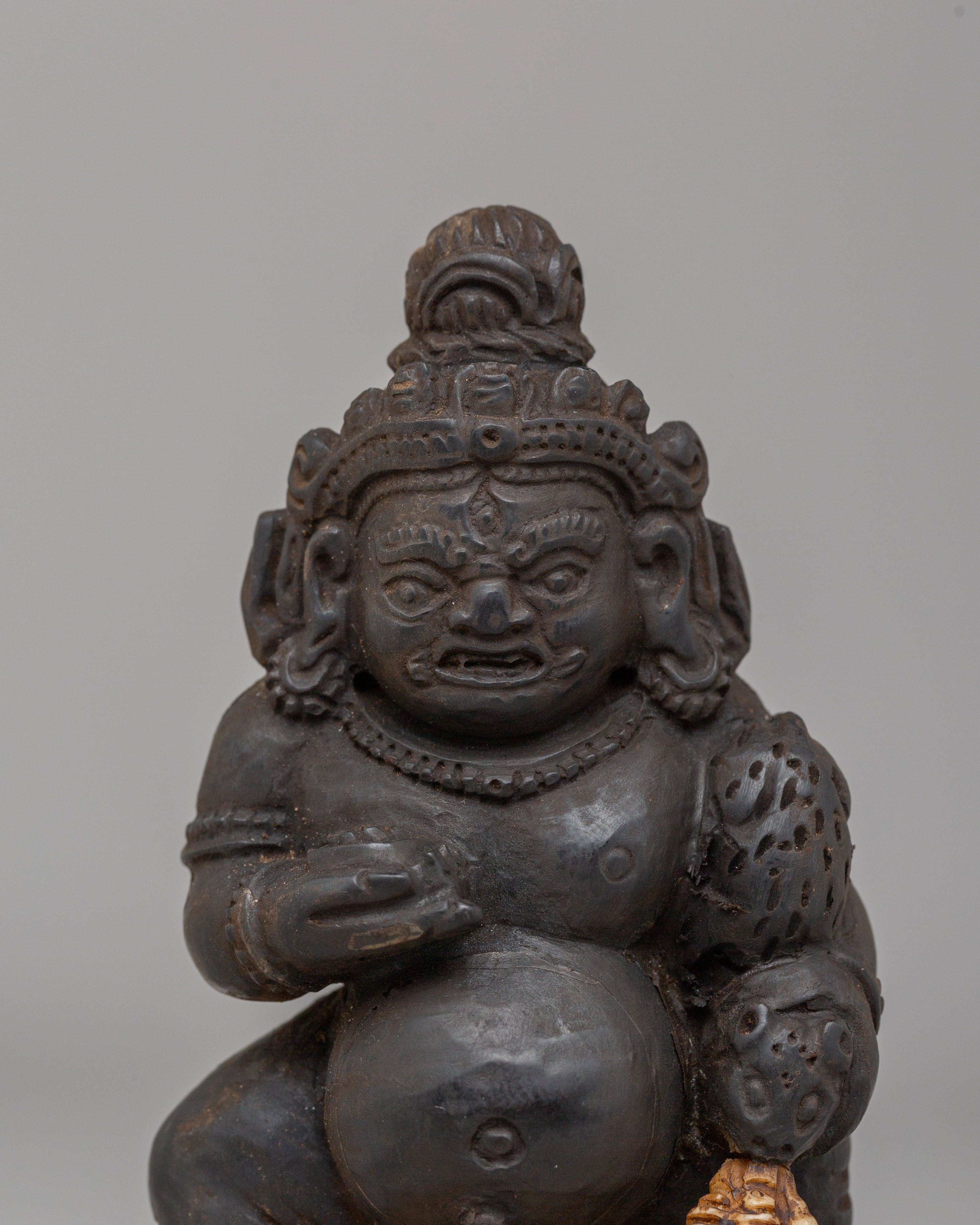 Black Dzambhala Wealth Deity Statue | Buffalo Bone Buddhist Deity Sculpture