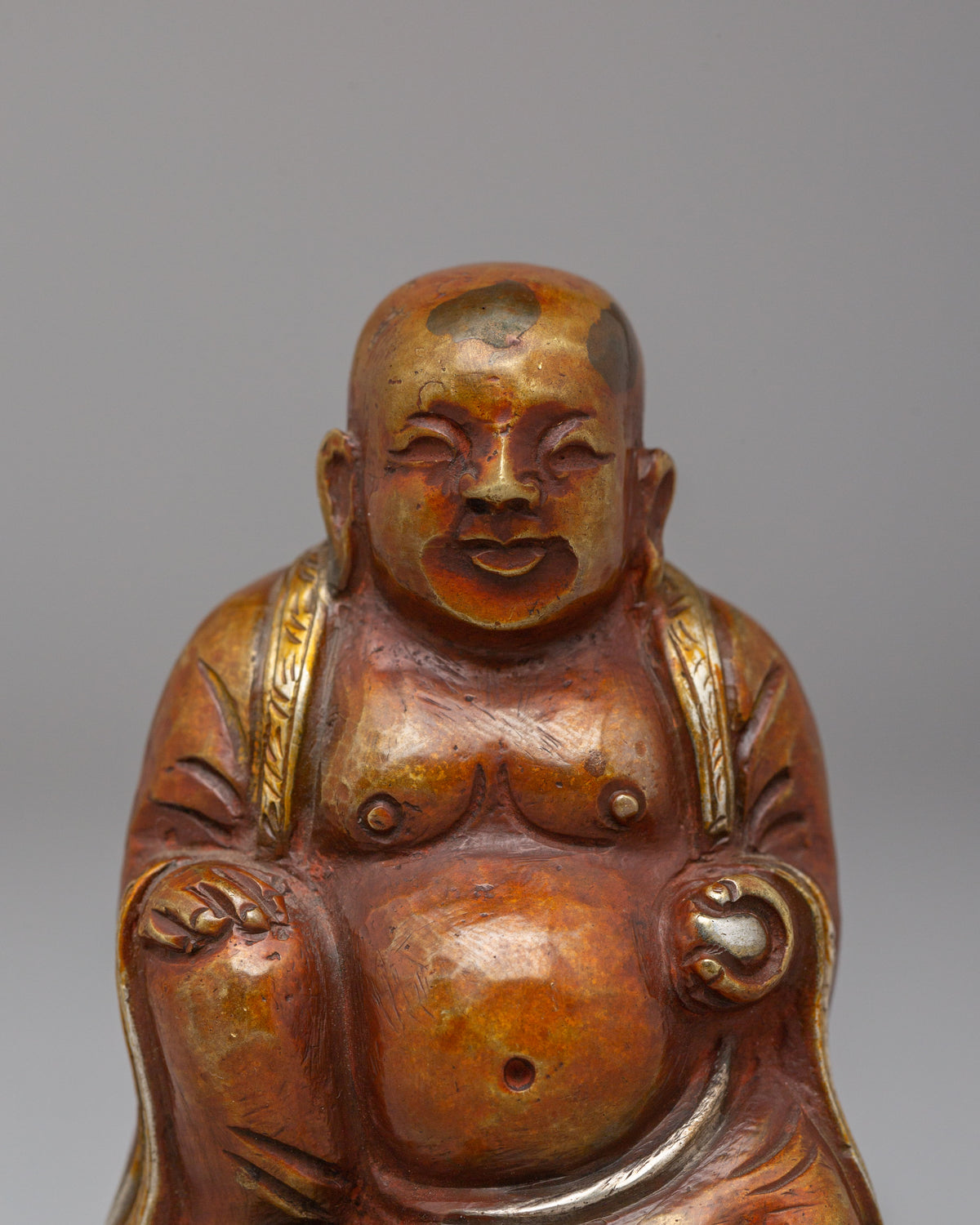 Machine Made Laughing Buddha Statue | Oxidized Copper Buddhist Art