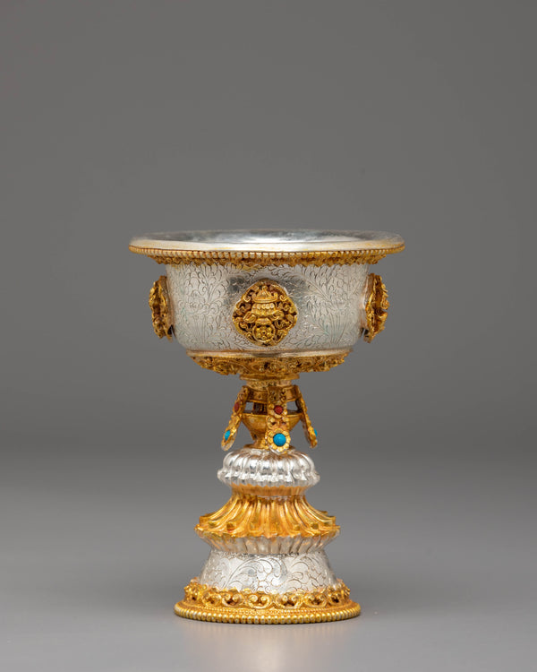 Tibetan Butter Lamp for Light Offering | Gold Silver Plated Altar Light