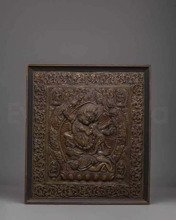 Handcarved Yama Wall Hanging | Tibetan Buddhist Copper and Wood Art
