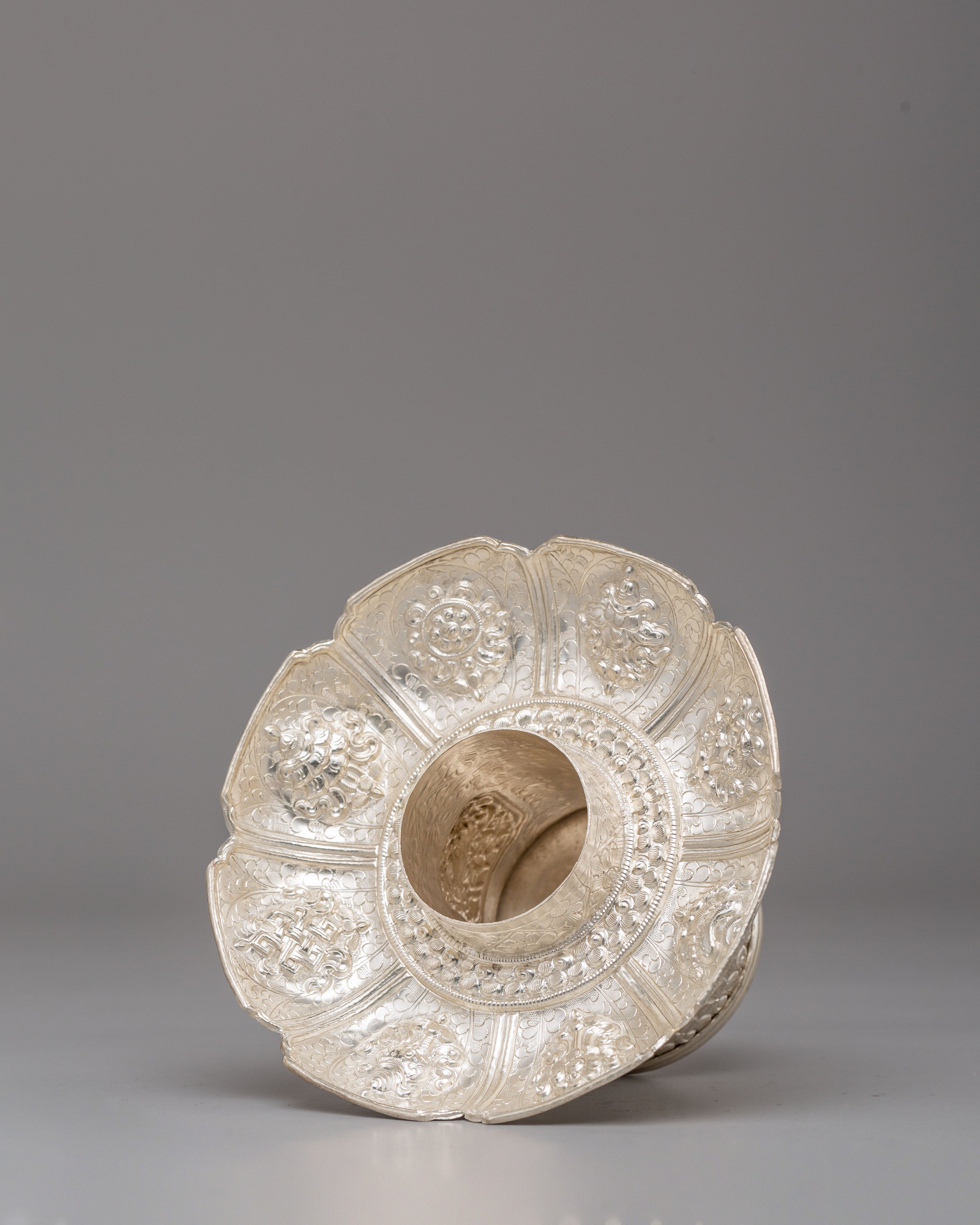 Traditional Tea Cup Cover Set | White Metal Tibetan Ritual Decor