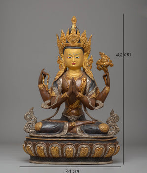 Handcrafted Buddhist Chenrezig Statue | Tibetan Buddhist Deity