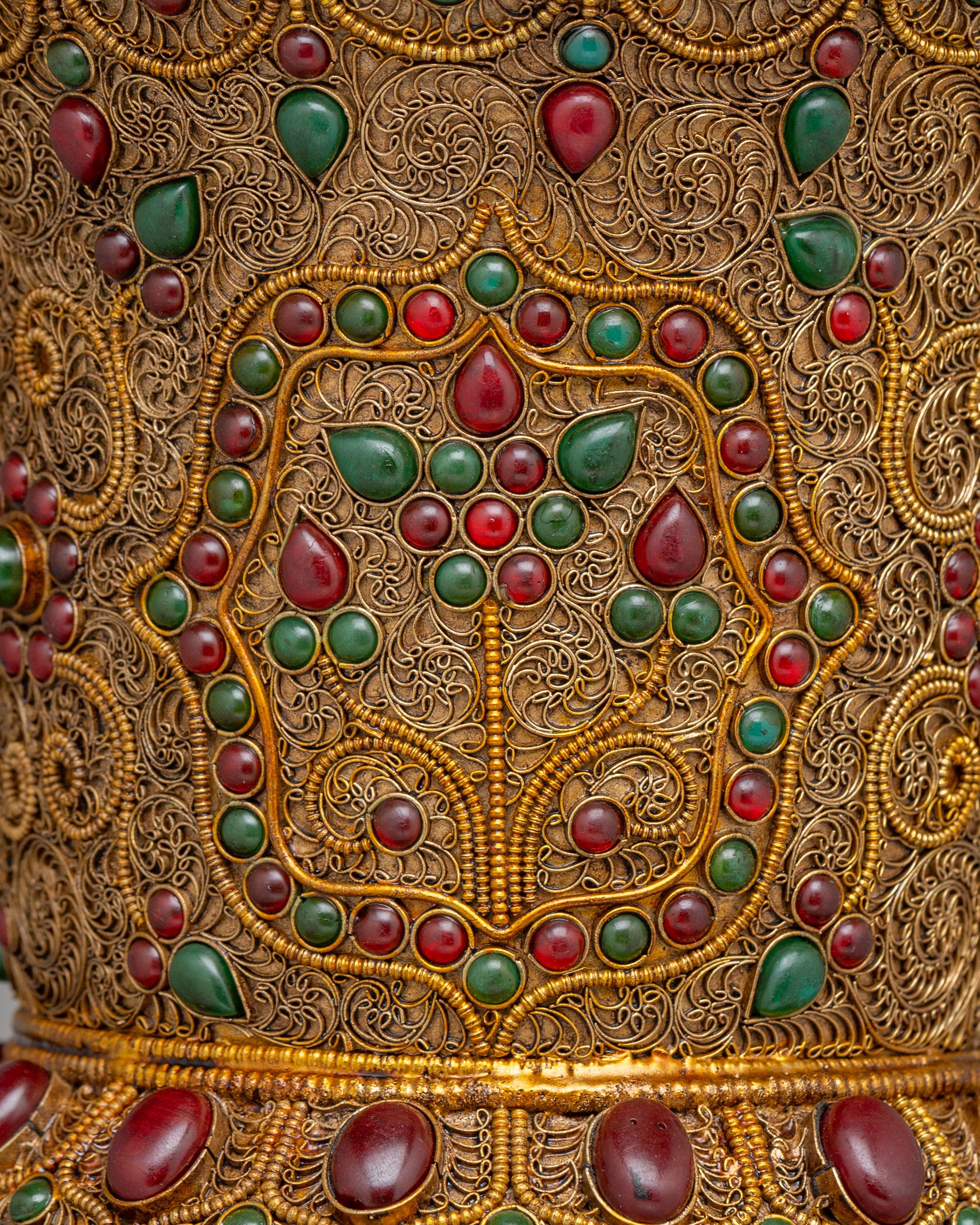 Traditional Flower Vase | Copper Gemstone Buddhist Altar Decor