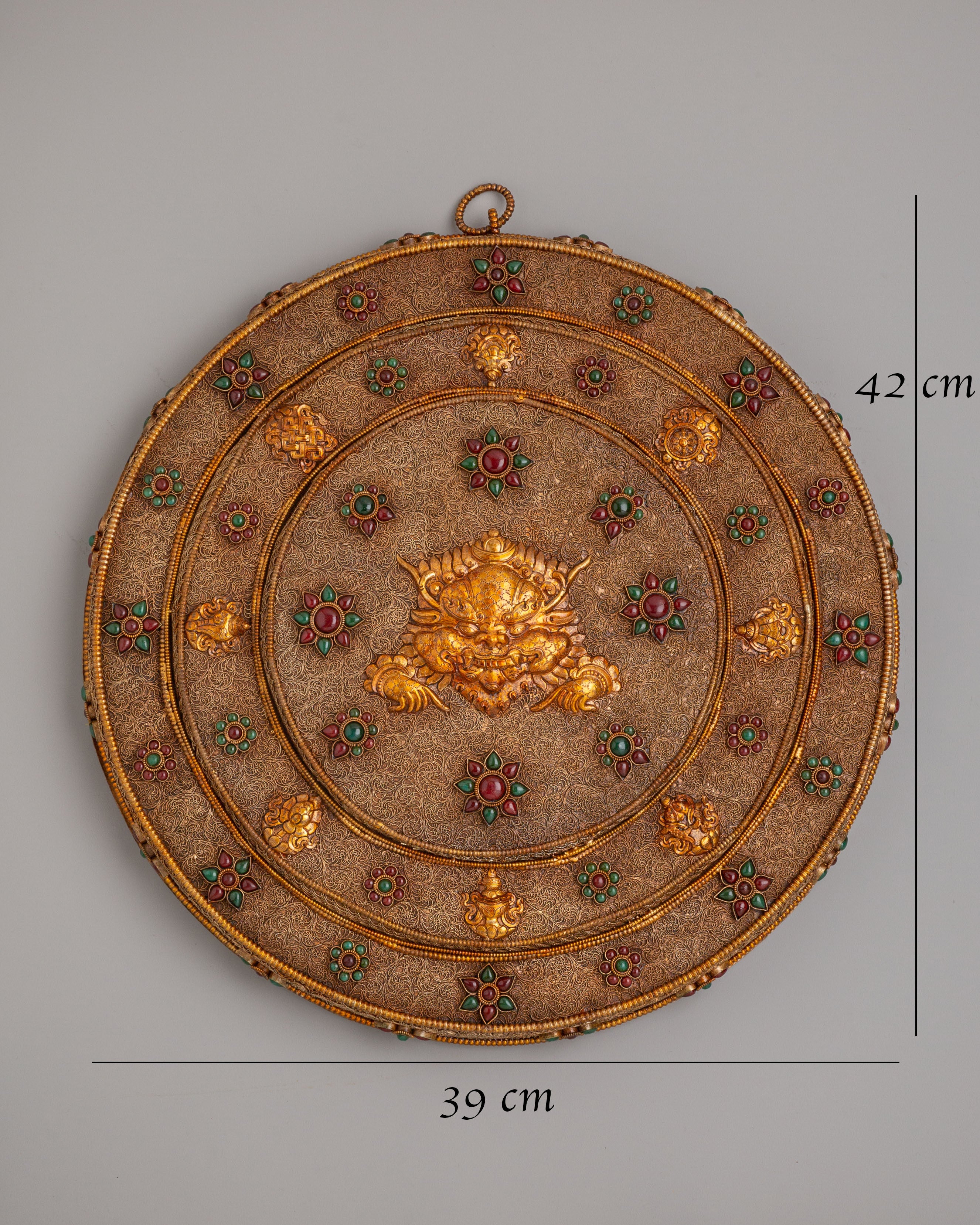 Himalayan Cheppu Wall Hanging | Copper Gemstone Buddhist Decor