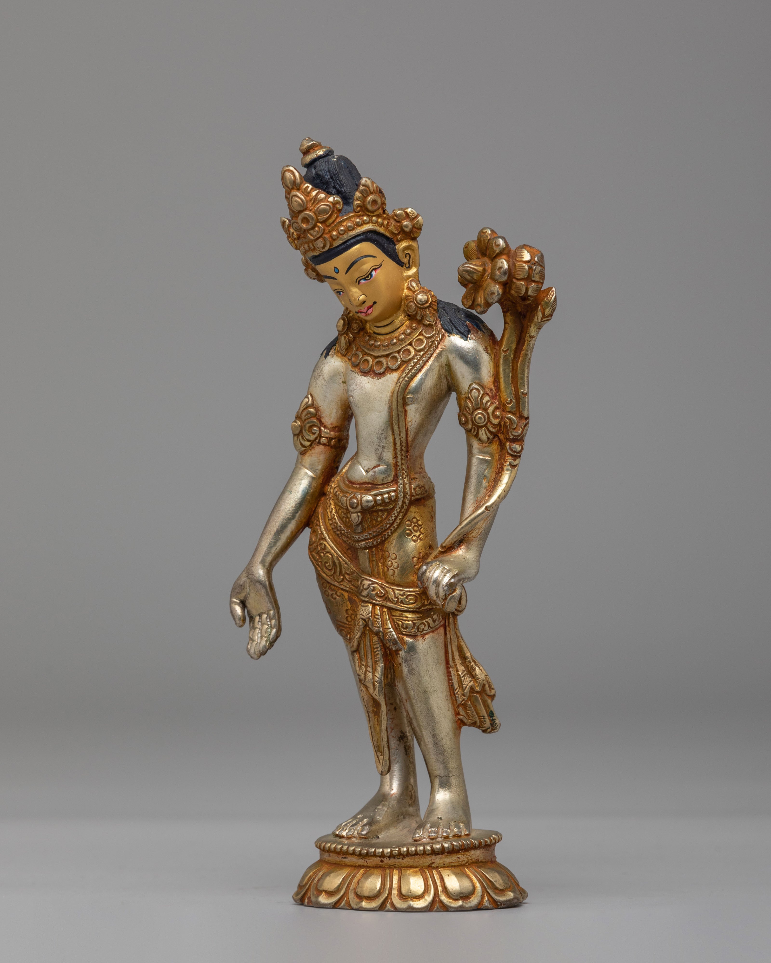Tibetan Standing Tara Statue | Gold-Plated Tara Figurine for Meditation