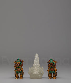 Himalayan Crystal Stupa and Guardian Lion Set
