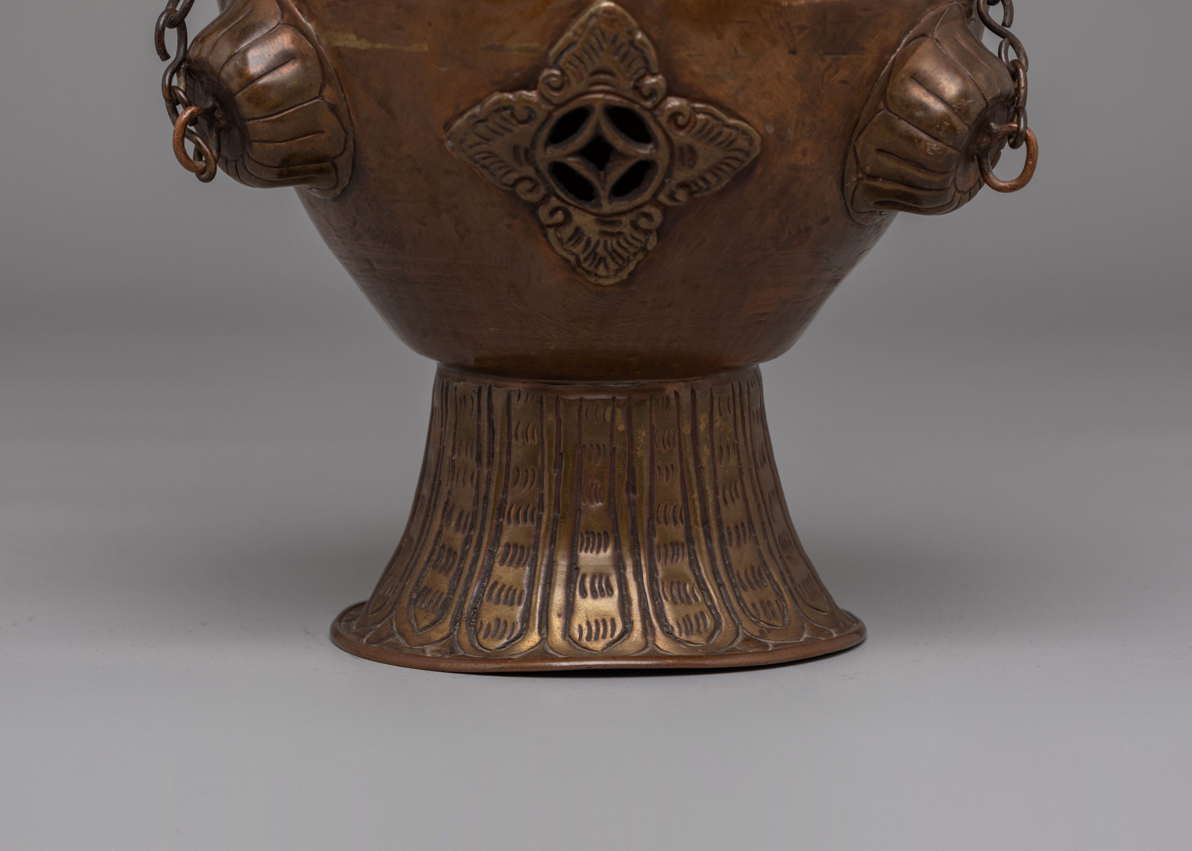 Traditional Buddhist Hanging Incense Burner | Oxidized Copper for Altar and Meditation