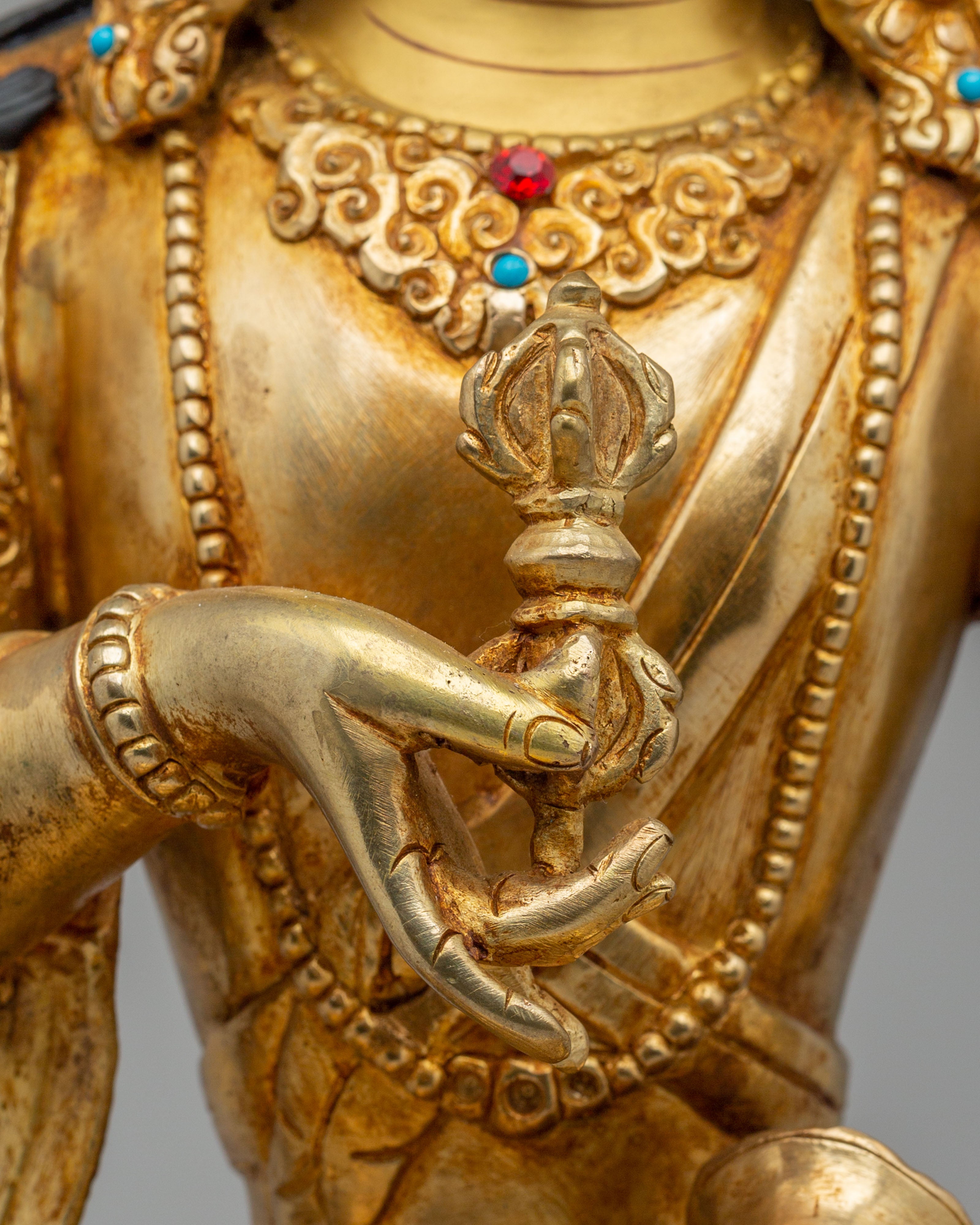 Tibetan Buddhist Vajrasattva Statue | 24K Gold Plated Copper Sculpture