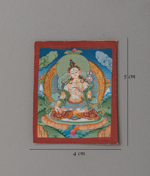 Handpainted White Tara Thangka for Locket | 24K Gold and Acrylic Art on Cotton Canvas