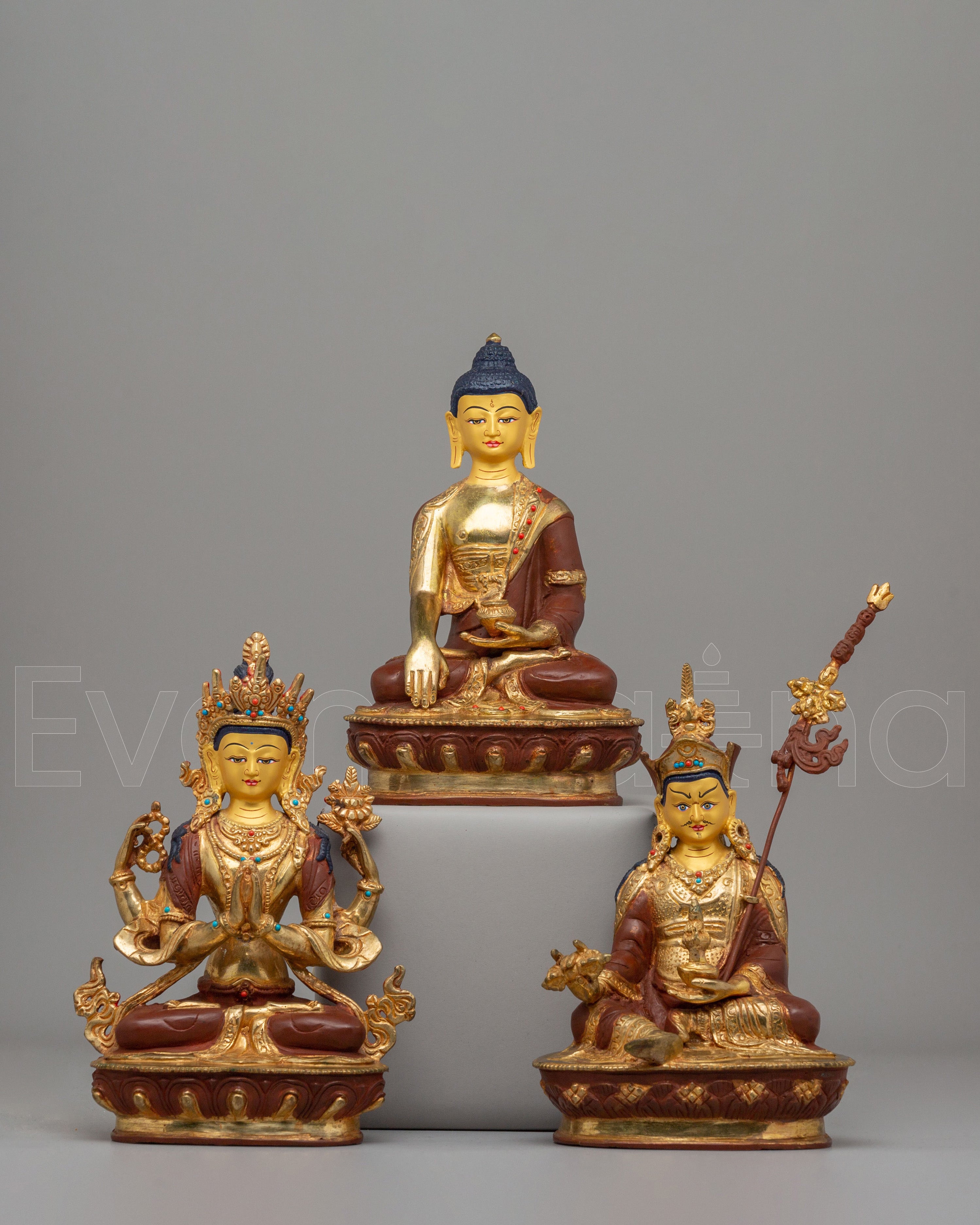 Handcrafted Buddha Dharma Sangha Statue Set