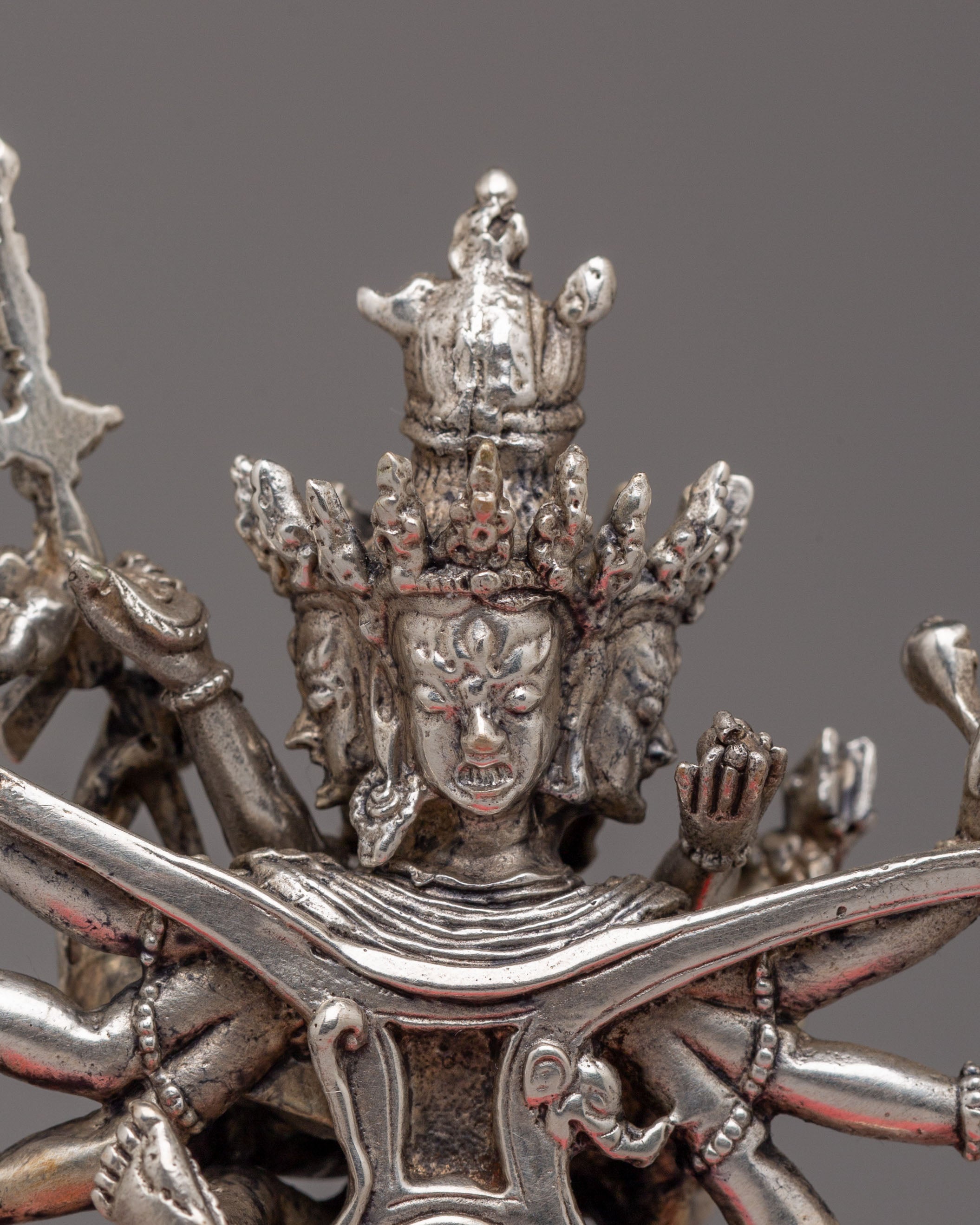 Tibetan Chakrasamvara with Consort Statue | Silver Plated Copper Buddhist Art