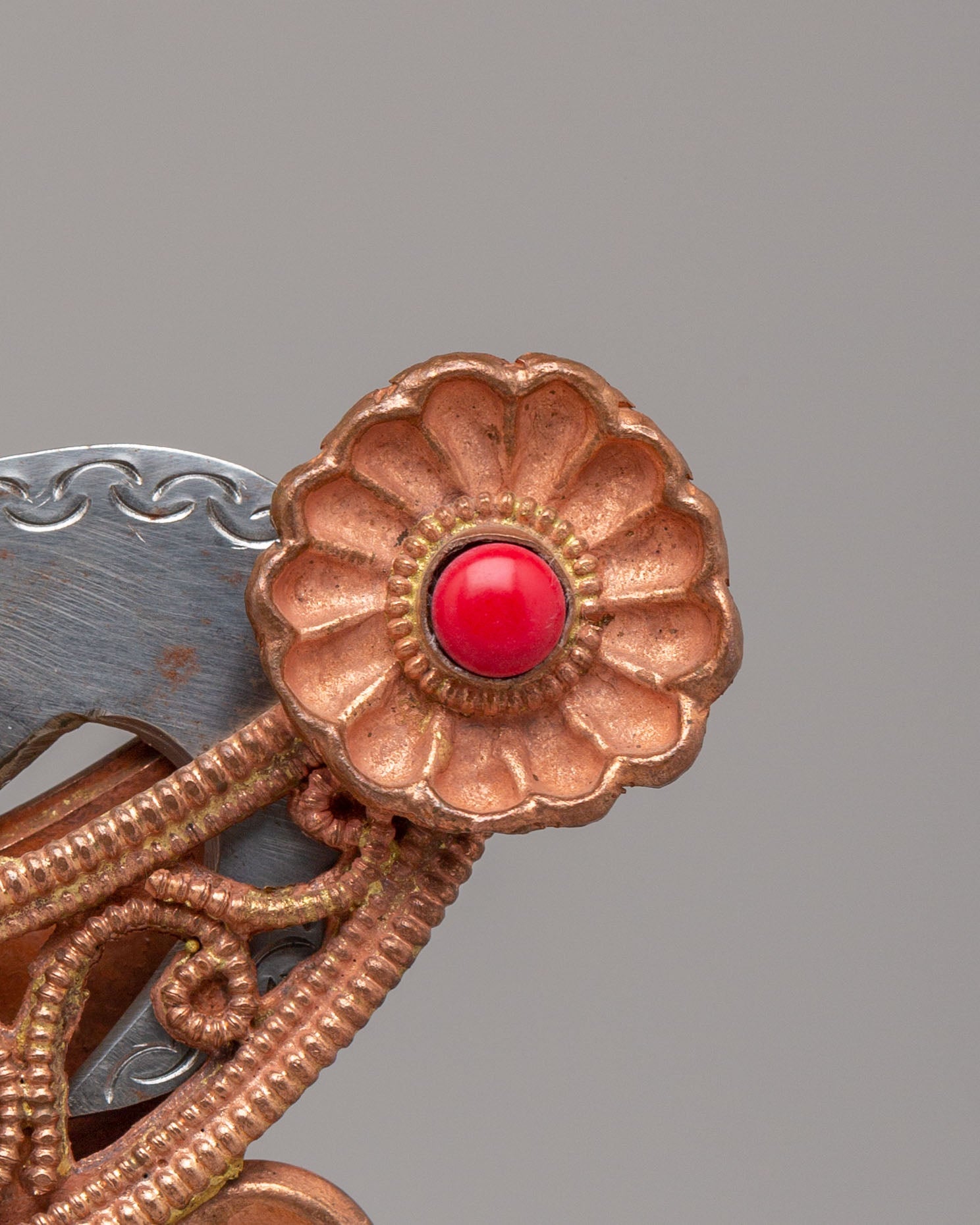 Kartika Ritual Knife With Stand | Copper Kartika with Coral and Turquoise