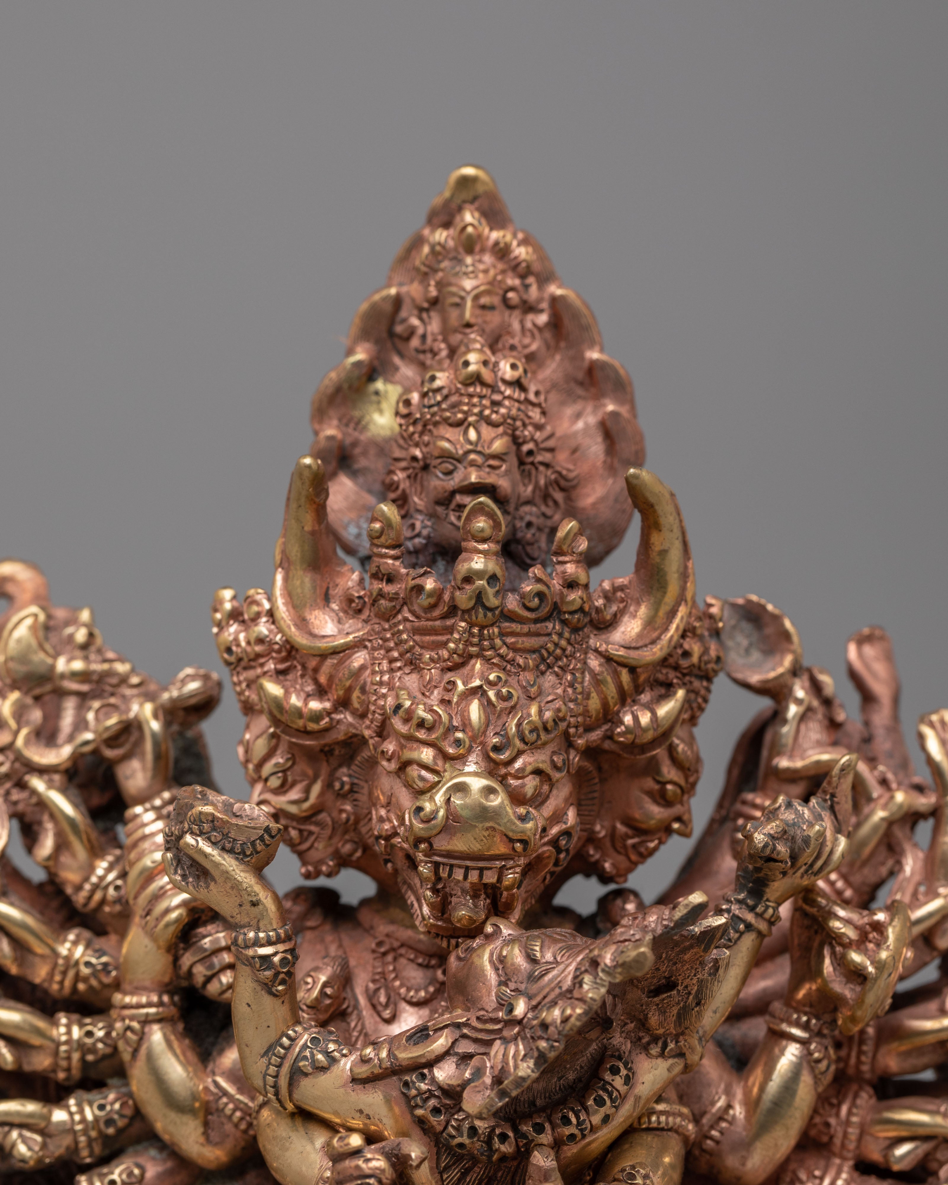 Handmade Yamantaka with Consort Statue | Wrathful Deity Sculpture for Meditation