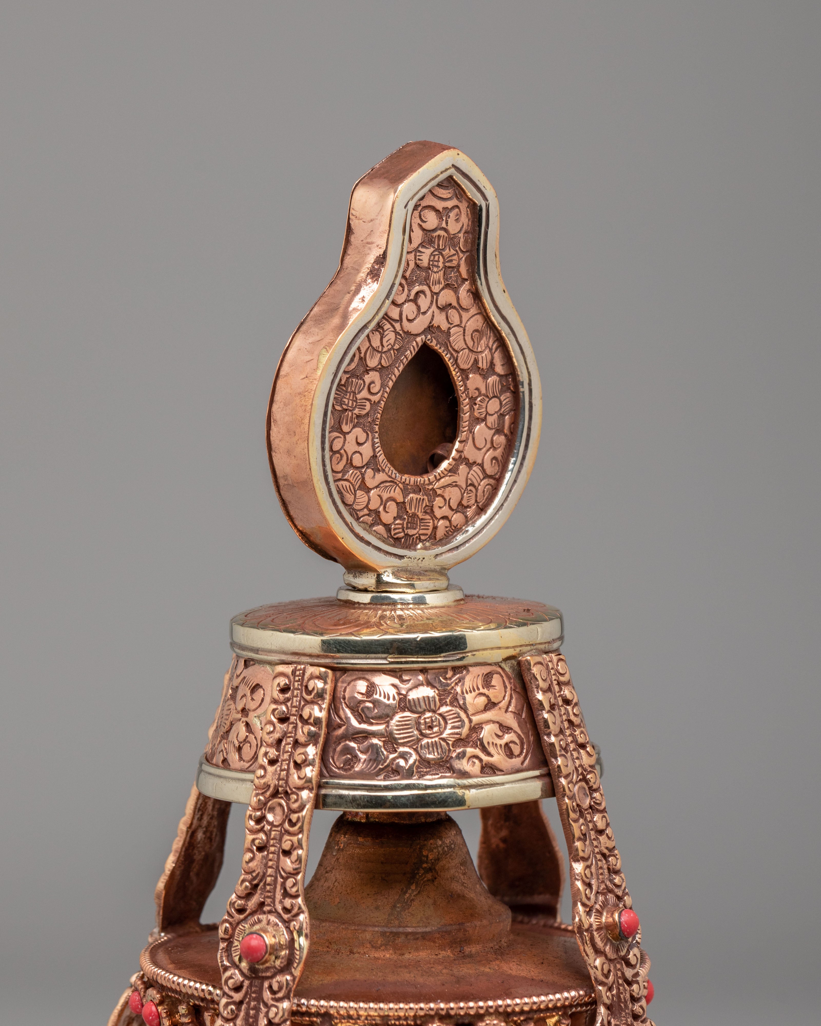 Spiritual Long Life Vase | Handcrafted Copper Vase with Gemstones