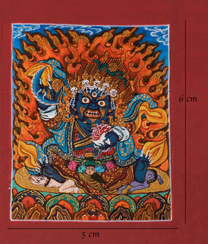 Traditional Mahakala Bergachen Thangka for Locket | Handmade Tibetan Artwork