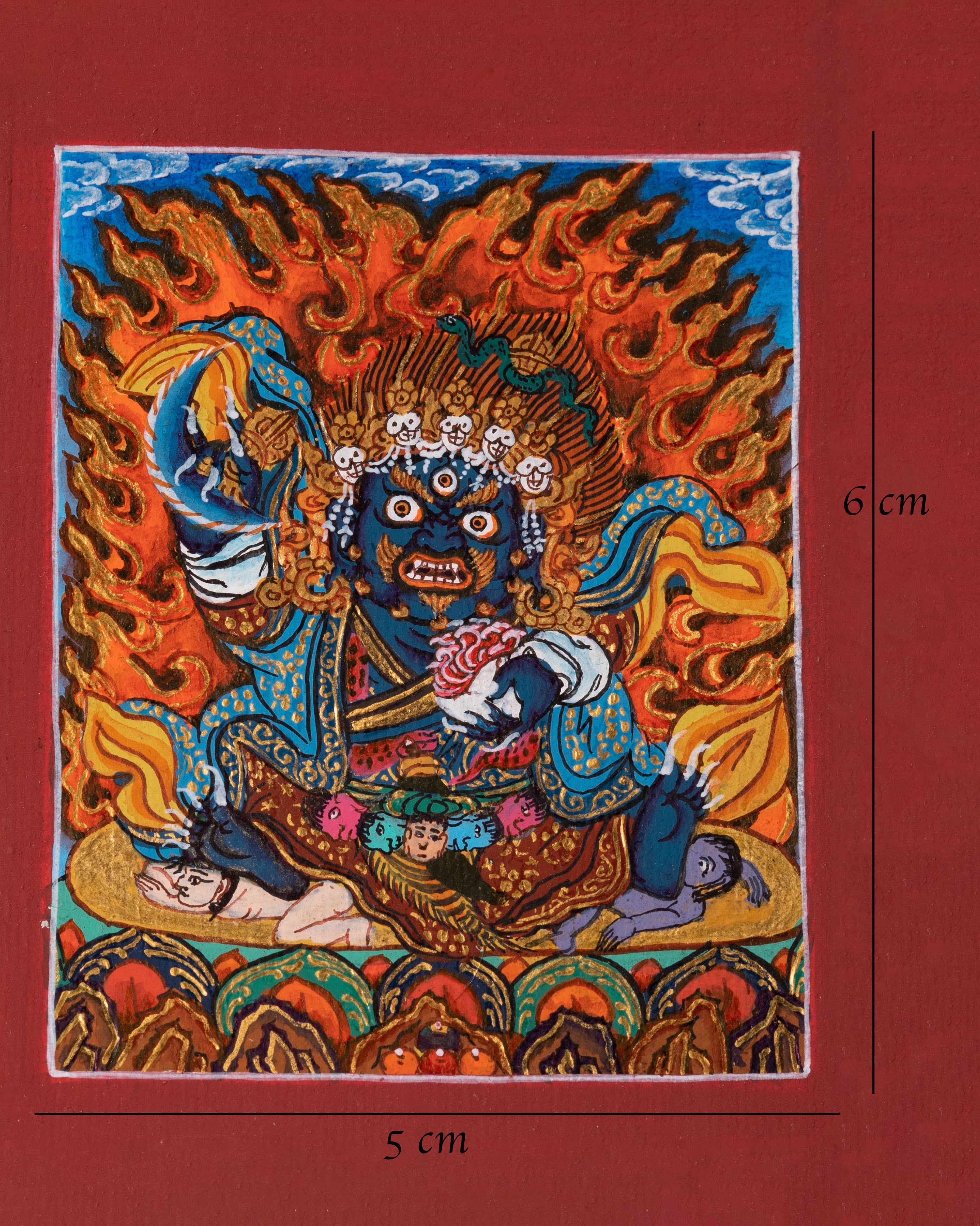 Traditional Mahakala Bergachen Thangka for Locket | Handmade Tibetan Artwork