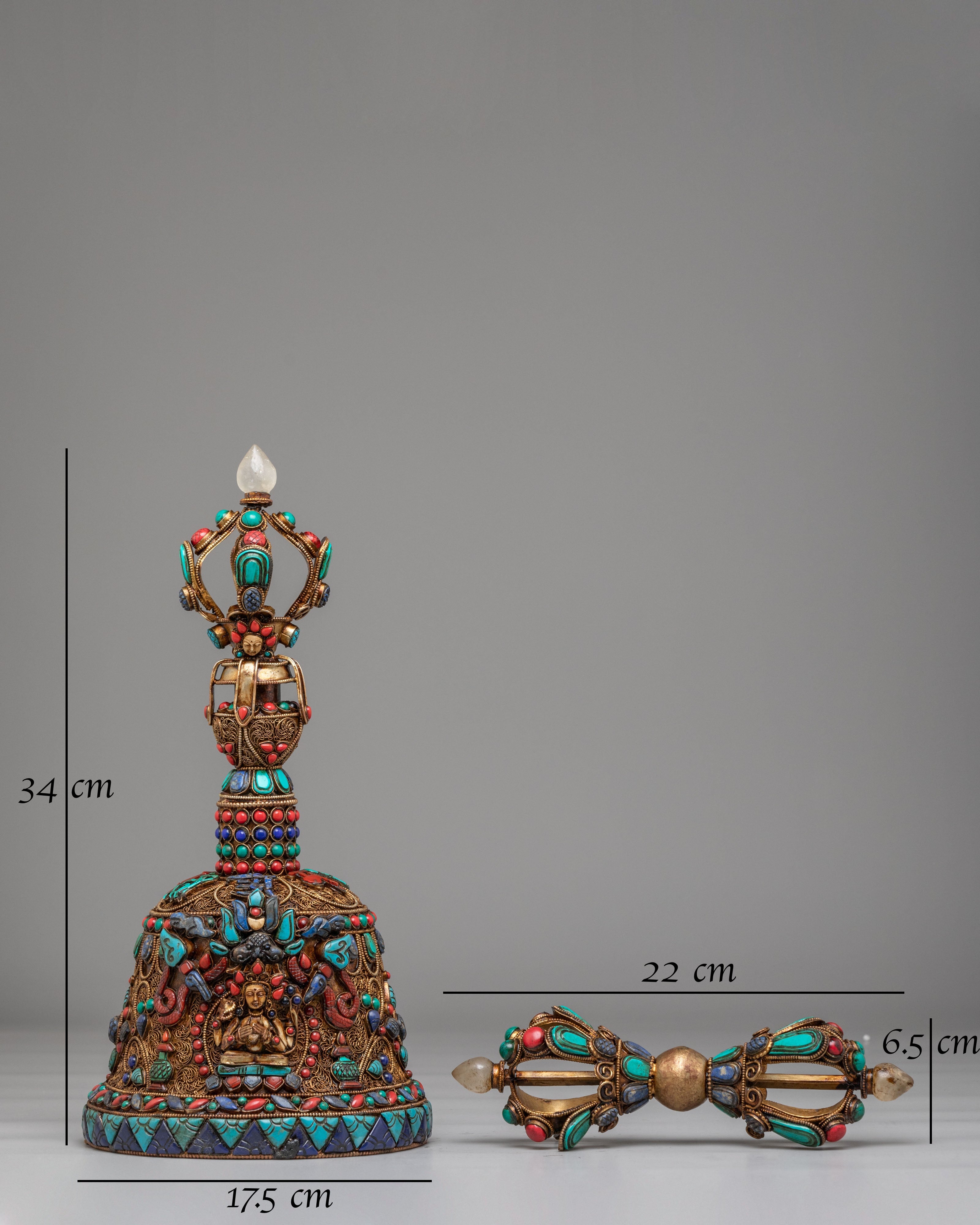 Gemstone Carved Vajra and Bell Set | Handcrafted Ritual Tool for Meditation