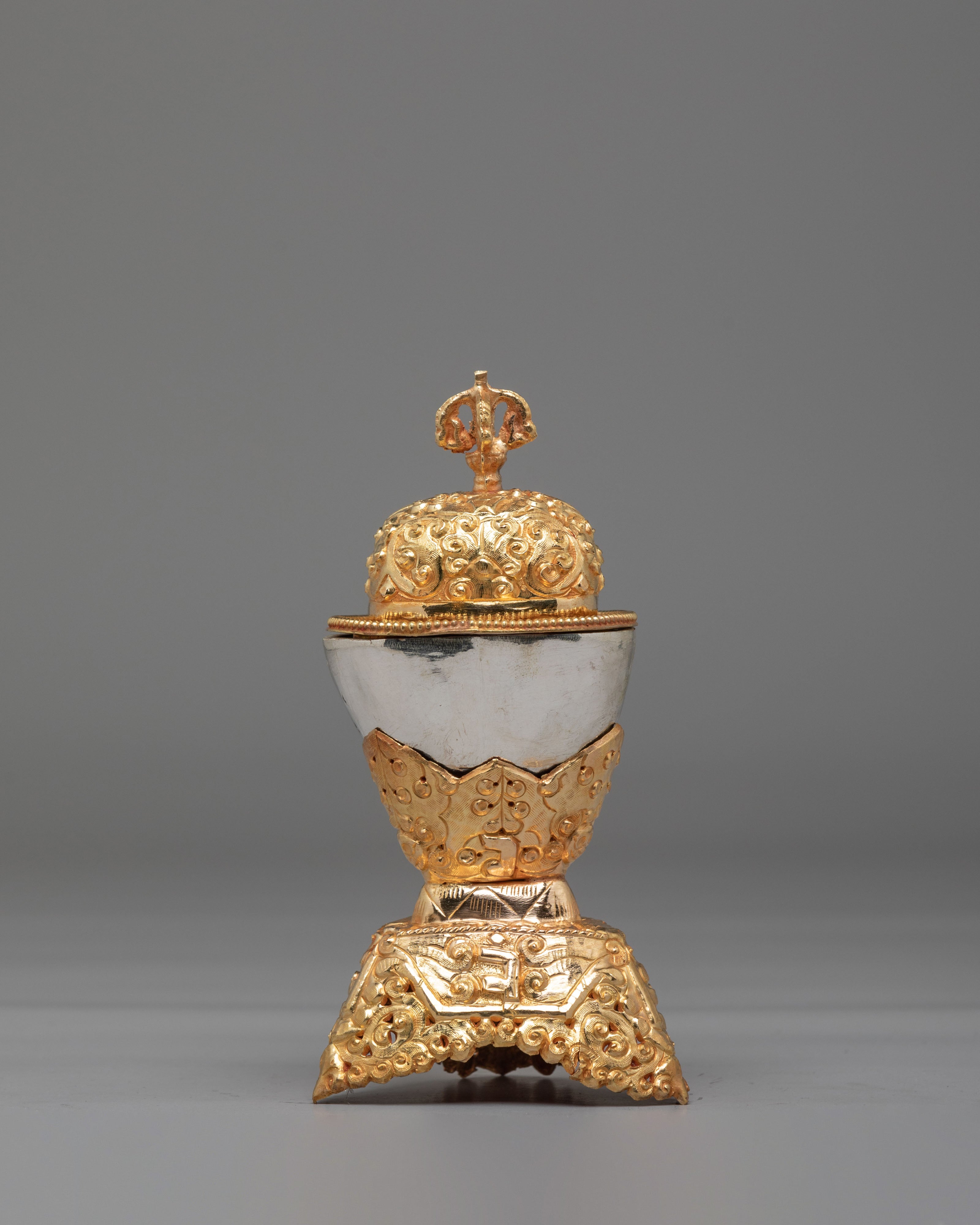 Traditional Ritual Kapala Set | Gold Gilded and Silver Coated Vessels