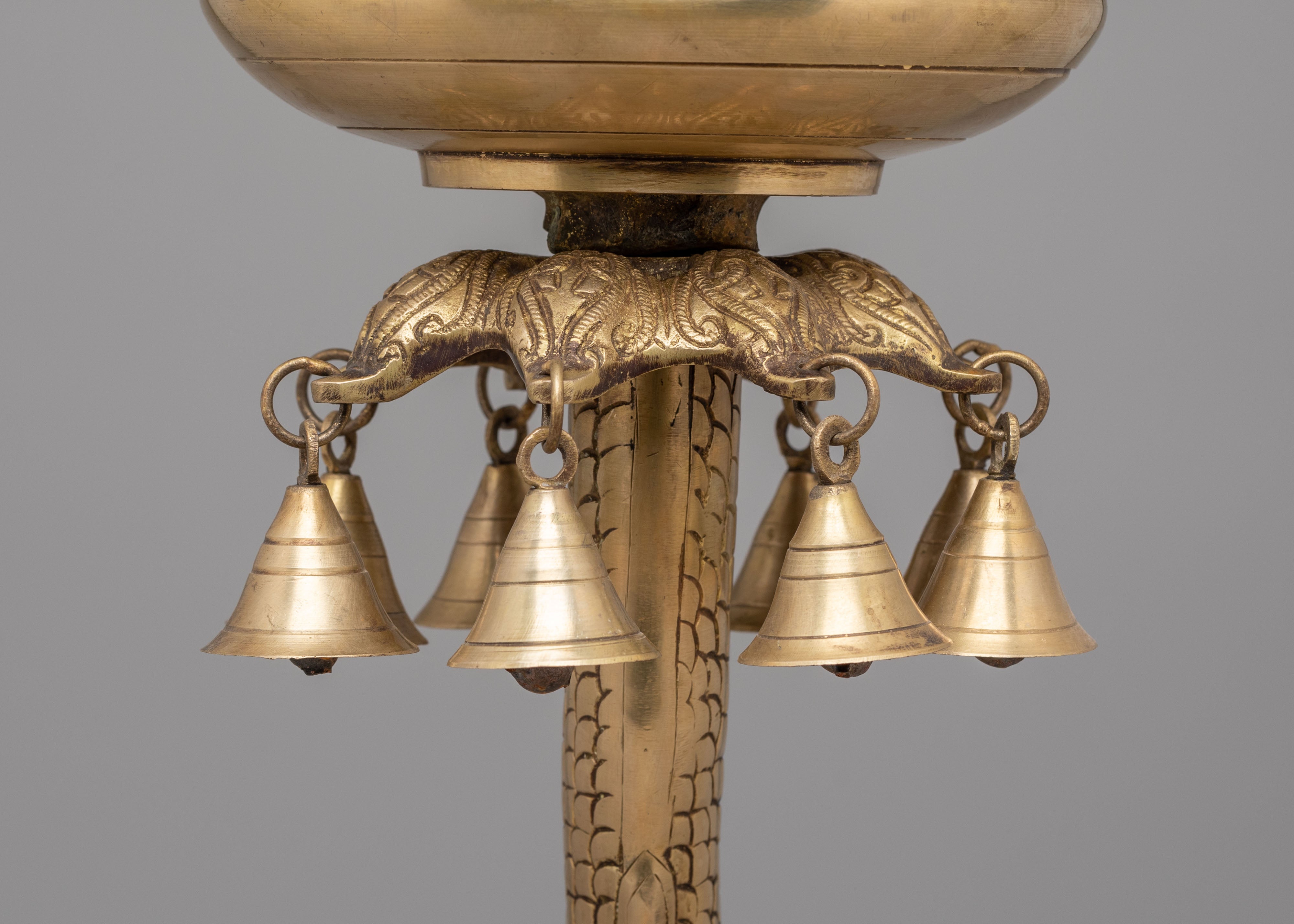 Sacred Altar Decorative Urli Bowl | Fish-Shaped Base with Hanging Bells