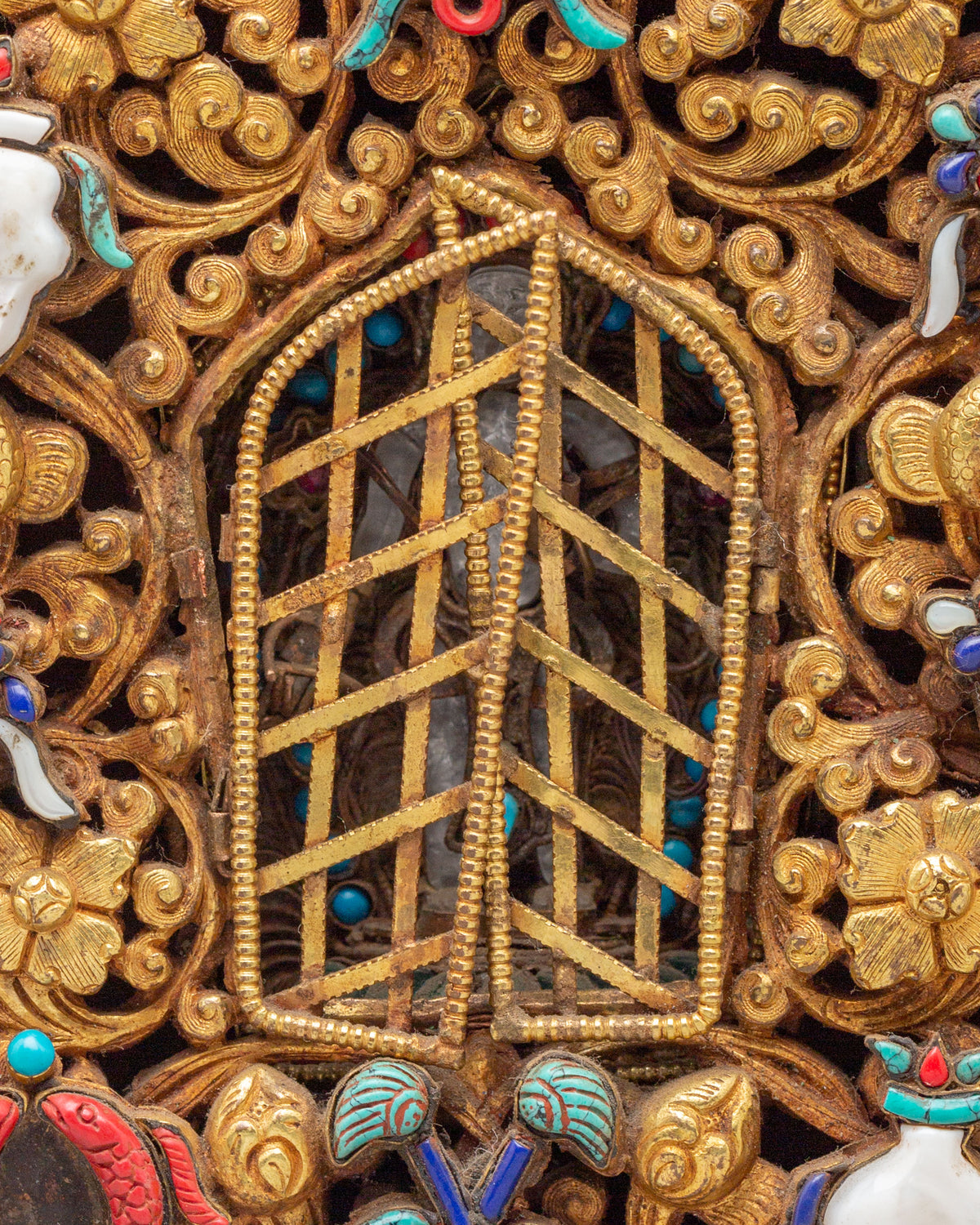 Handmade Buddhist Ritual Ghau Box | Gold Plated Copper Tibetan Shrine