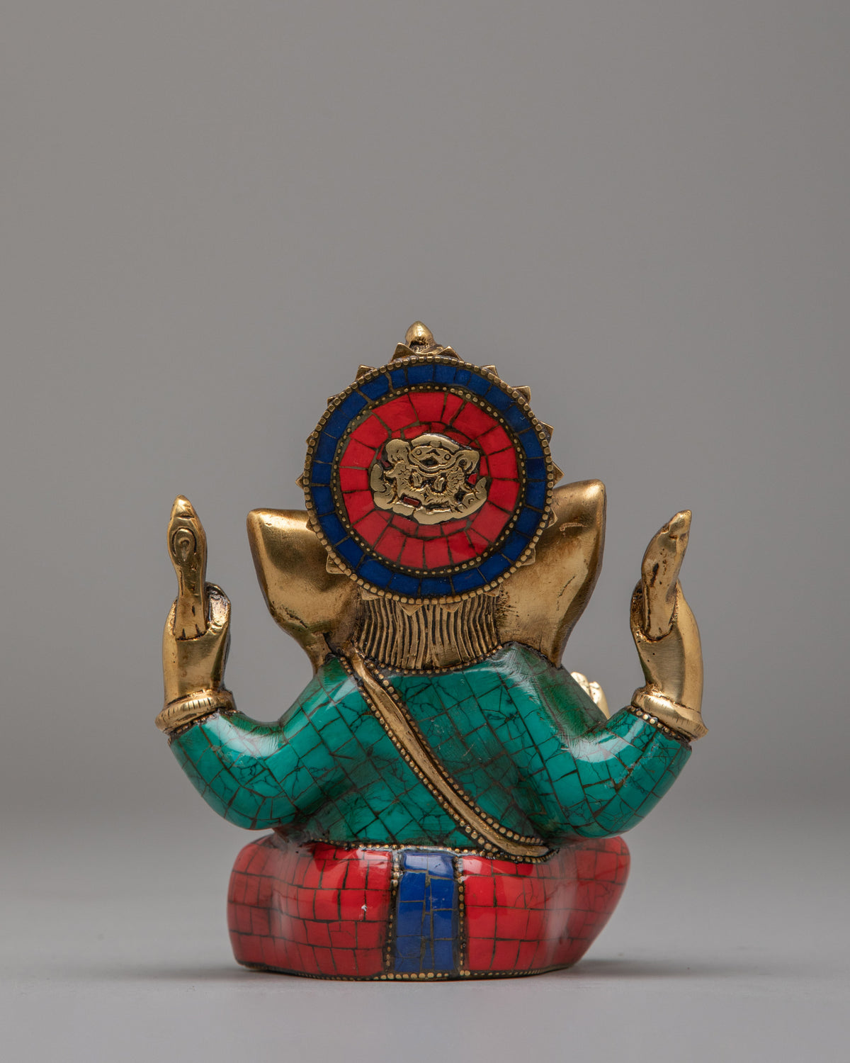 Turquoise Ganesha Statue | Handcrafted Gemstone Brass Hindu Deity Sculpture